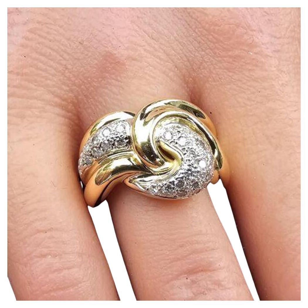 Levian Twist Knot Diamond Ring Freeform 18k Yellow Gold Crossover Bypass Sz 7.25 For Sale