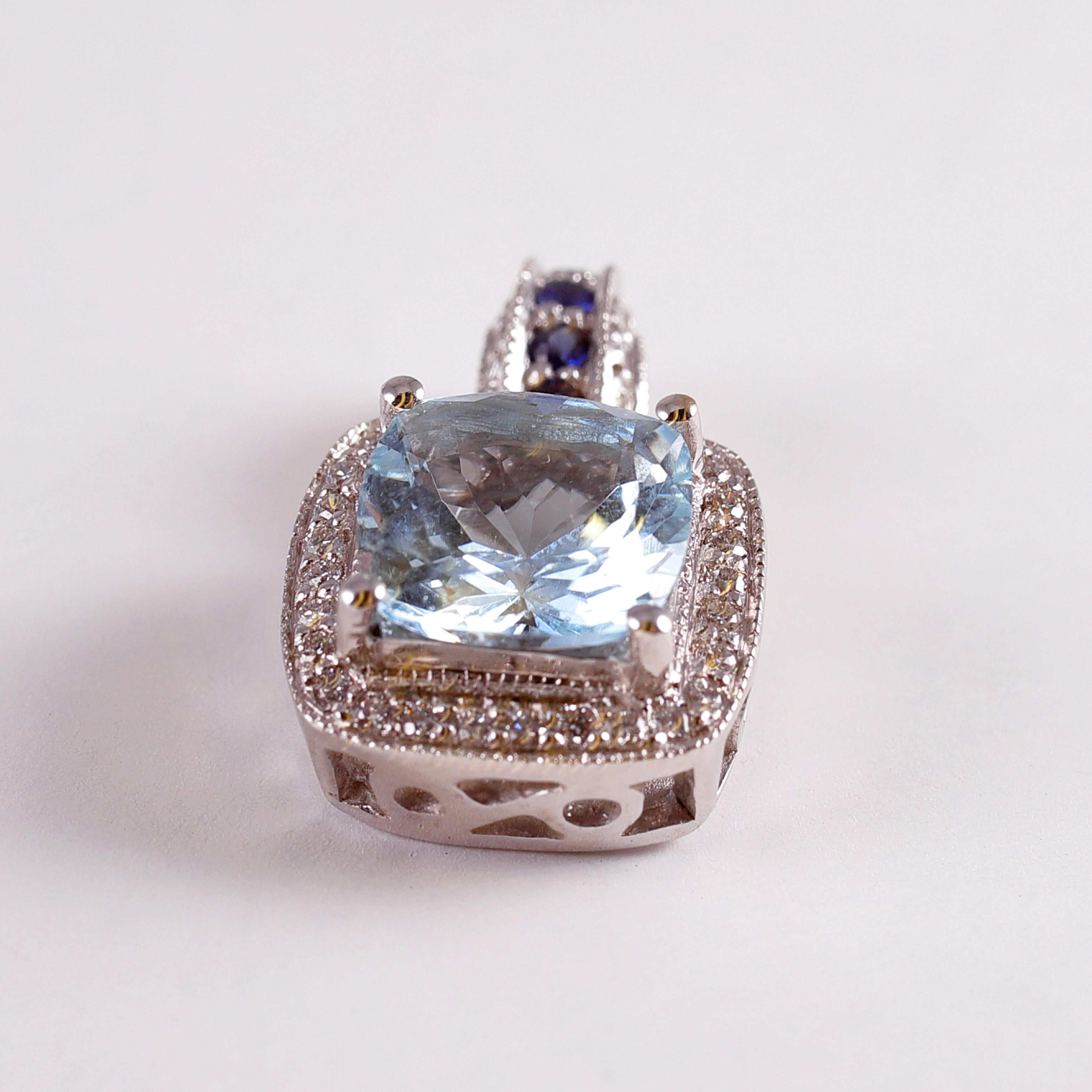 Women's LeVian White Gold Aquamarine Diamond Pendant For Sale