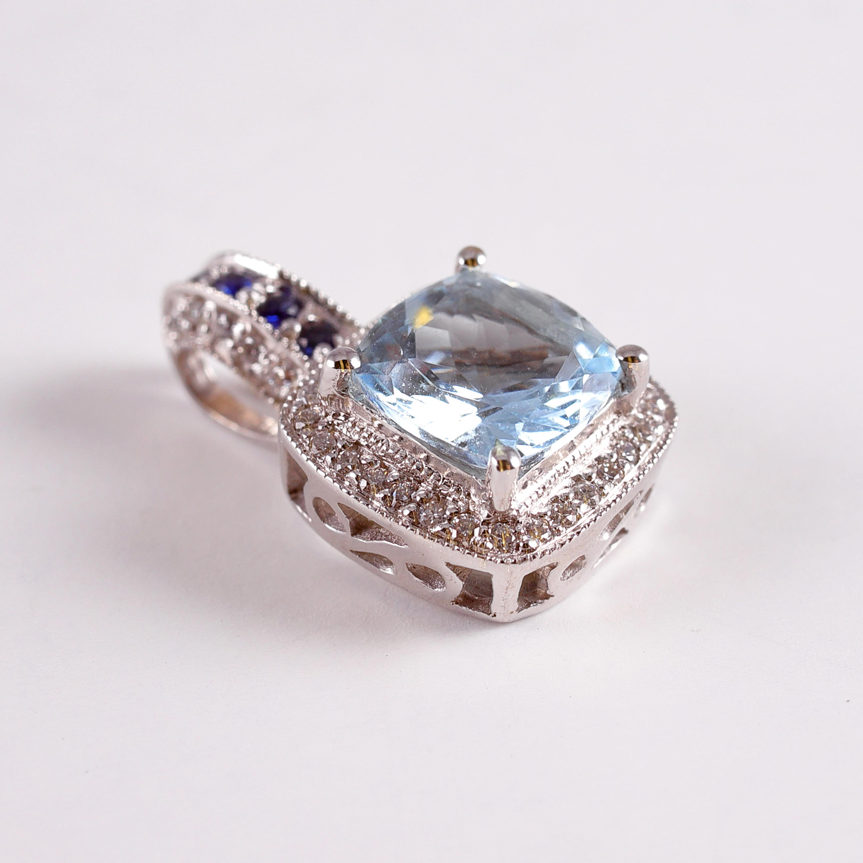 LeVian White Gold Aquamarine Diamond Pendant For Sale 1