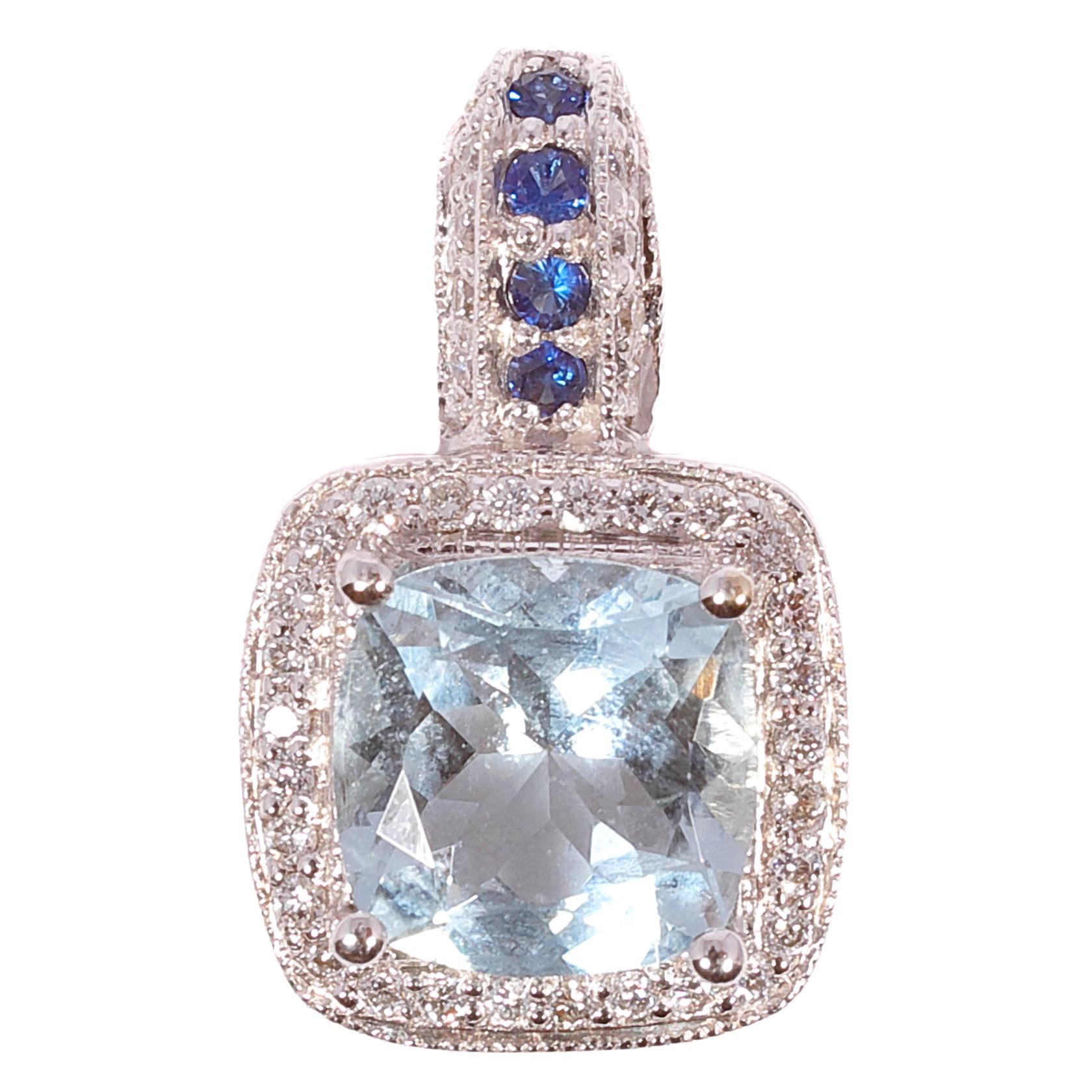 LeVian White Gold Aquamarine Diamond Pendant For Sale