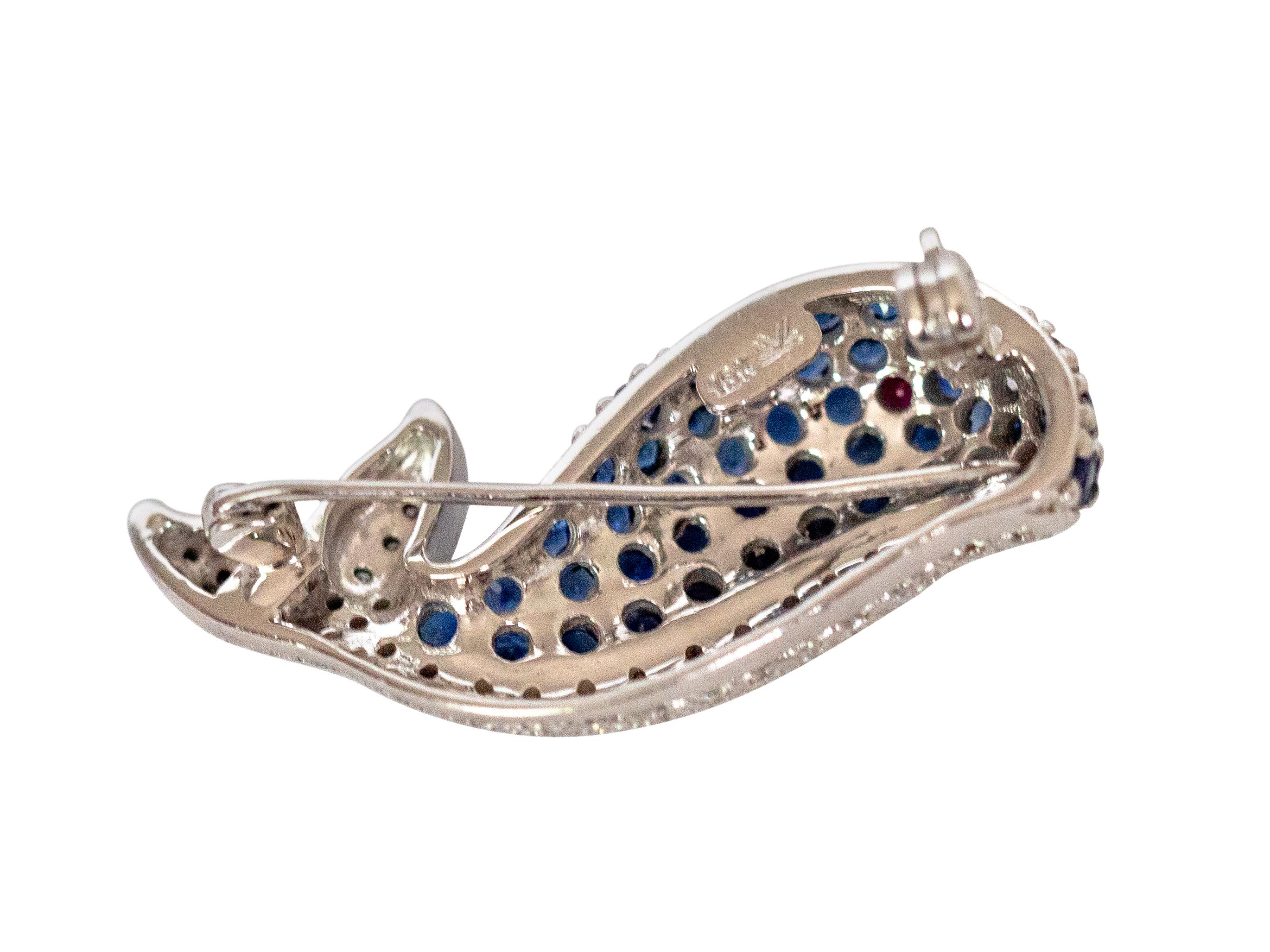 Contemporary LeVian White Gold Sapphire and Diamond Whale Pin
