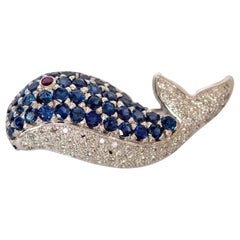 LeVian White Gold Sapphire and Diamond Whale Pin