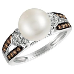 Levian White Pearl and Diamond Ring in 14K White Gold