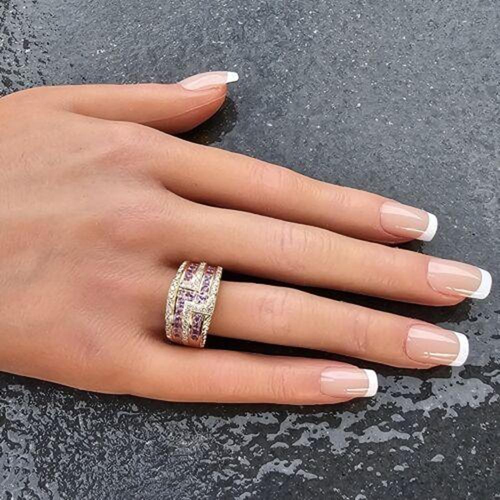 Levian Wide Band Ring Princess Cut Pink Sapphire Diamond 14k Rose Gold Sz 7 For Sale 2
