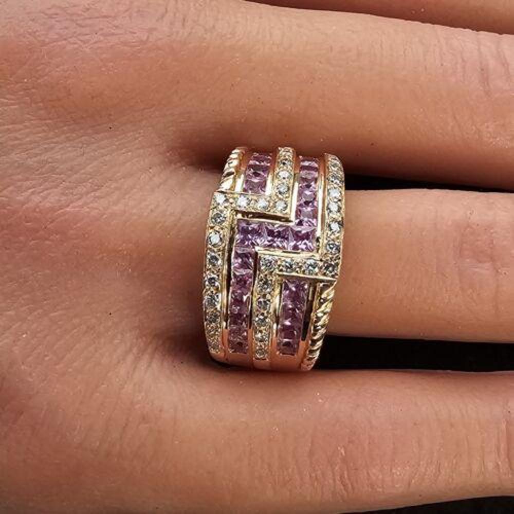 Levian Wide Band Ring Princess Cut Pink Sapphire Diamond 14k Rose Gold Sz 7 For Sale 3