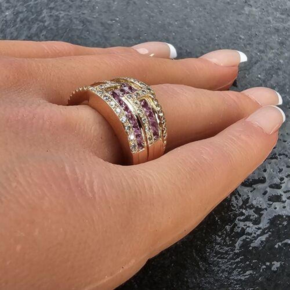 Levian Wide Band Ring Princess Cut Pink Sapphire Diamond 14k Rose Gold Sz 7 For Sale 4