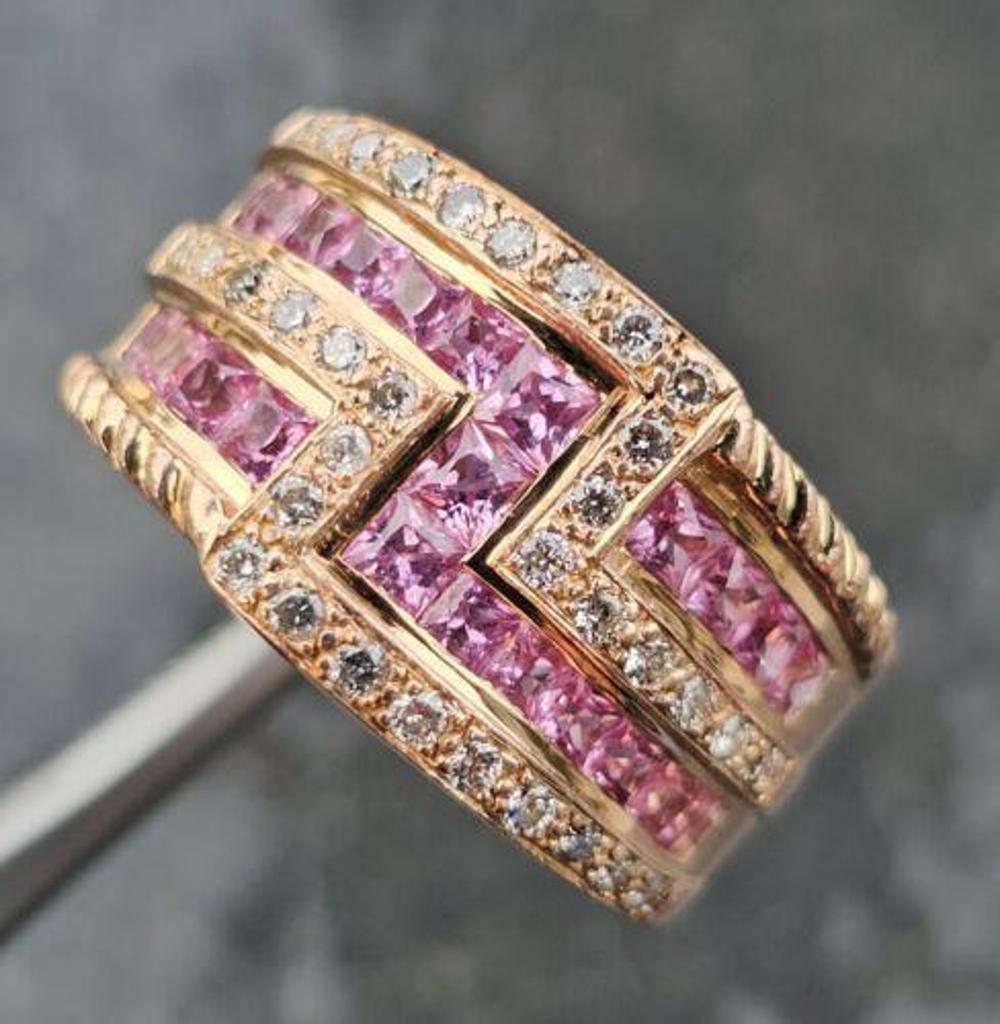 Levian Wide Band Ring Princess Cut Pink Sapphire Diamond 14k Rose Gold Sz 7 For Sale 5