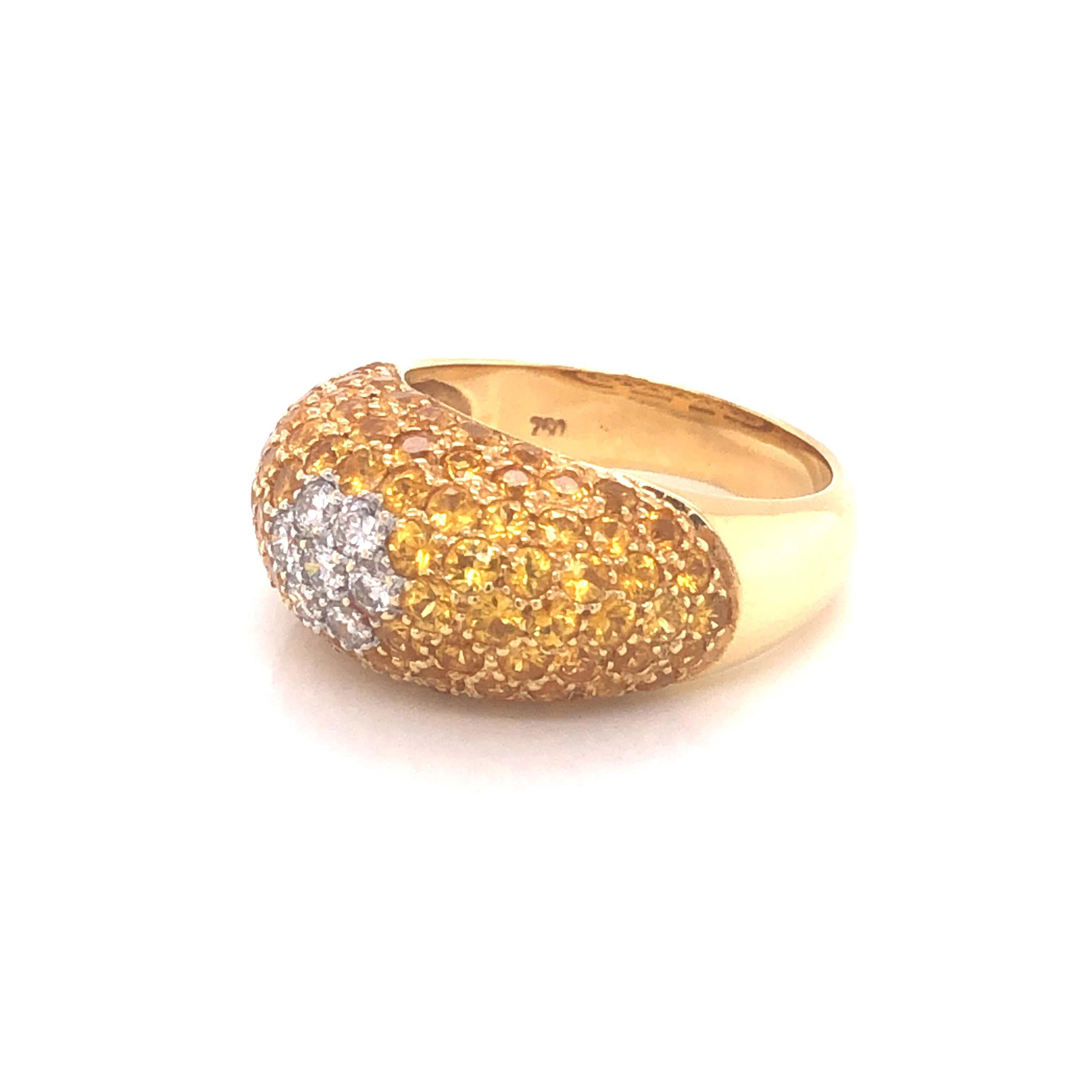 Le Vians Yellow Sapphire and Diamond Dome Ring, 18k Yellow Gold In Excellent Condition For Sale In Honolulu, HI