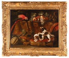 Still life with macaw, squirrel and spaniels - 17th French school