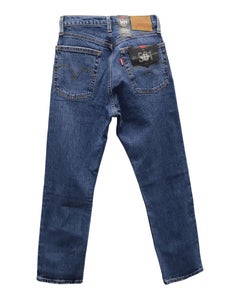Levi's 501 Original Distressed Cropped Dark Wash Jeans in Blue Cotton