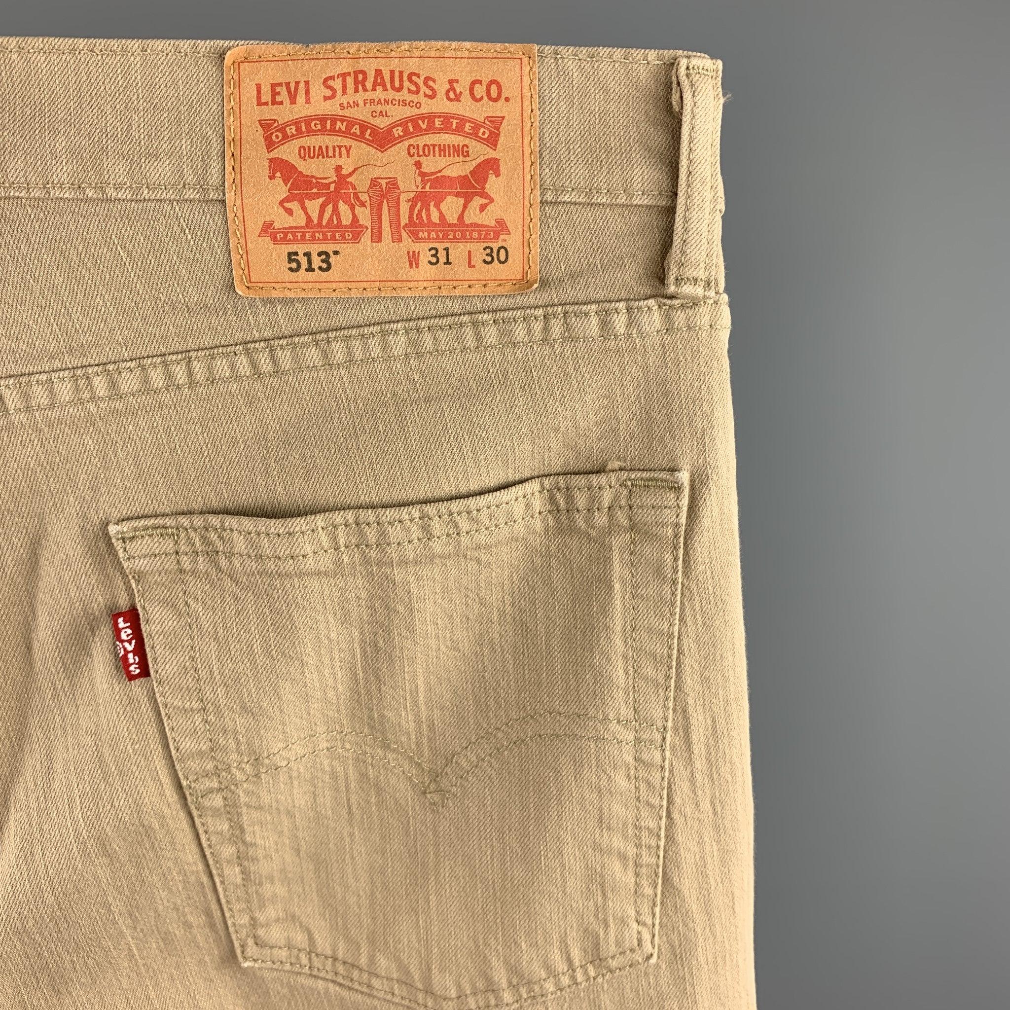 LEVI'S 513 Size 31 Khaki Denim Zip Fly Jeans In Good Condition For Sale In San Francisco, CA