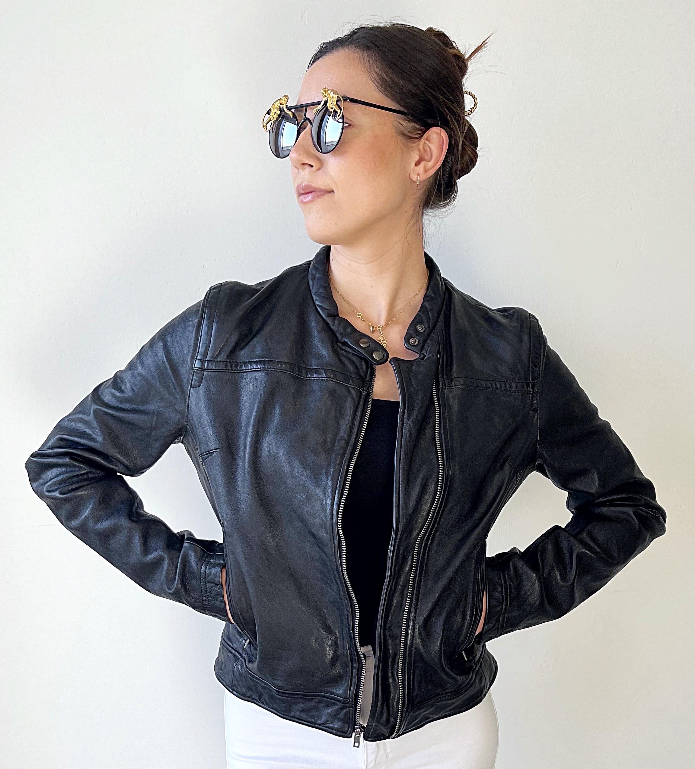 Levi s Made and Crafted Women s Black Leather Medium Bomber Flight Jacket For Sale at 1stDibs
