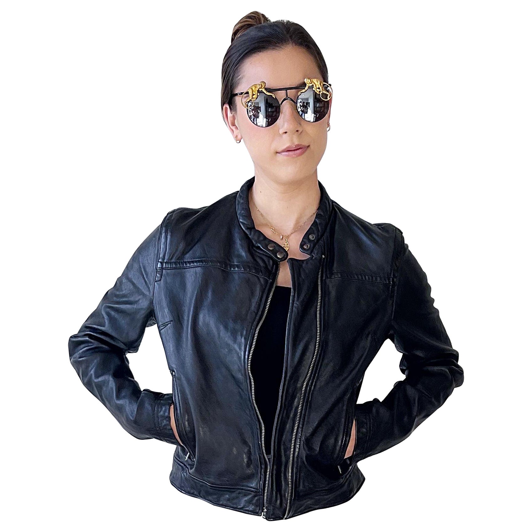 Blouson bombardier moyen en cuir noir pour femme Levi's Made and Craft en vente