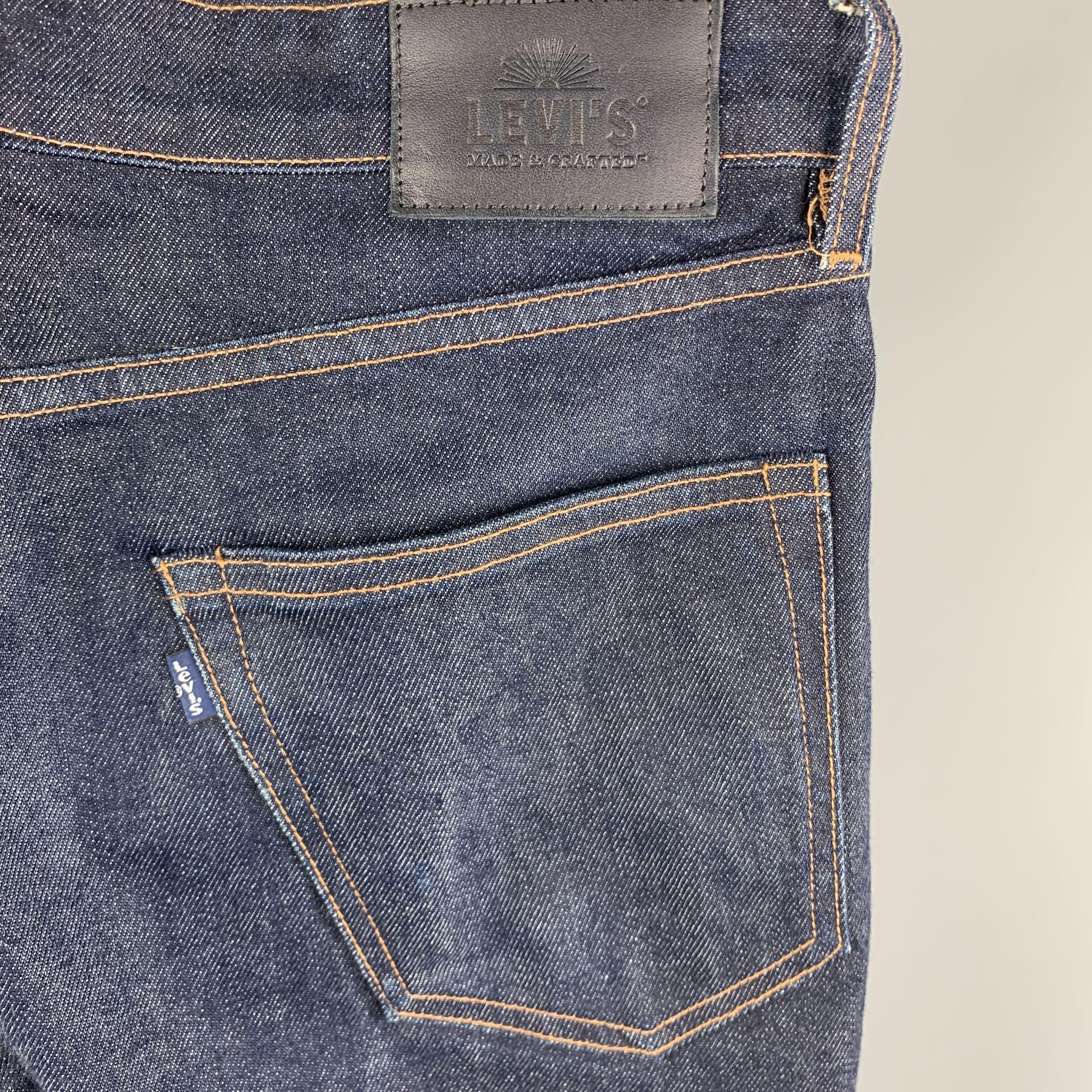 LEVI'S MADE & CRAFTED Size 32 x 23 Washed Indigo Selvedge Denim Zip Fly Jeans In Excellent Condition In San Francisco, CA