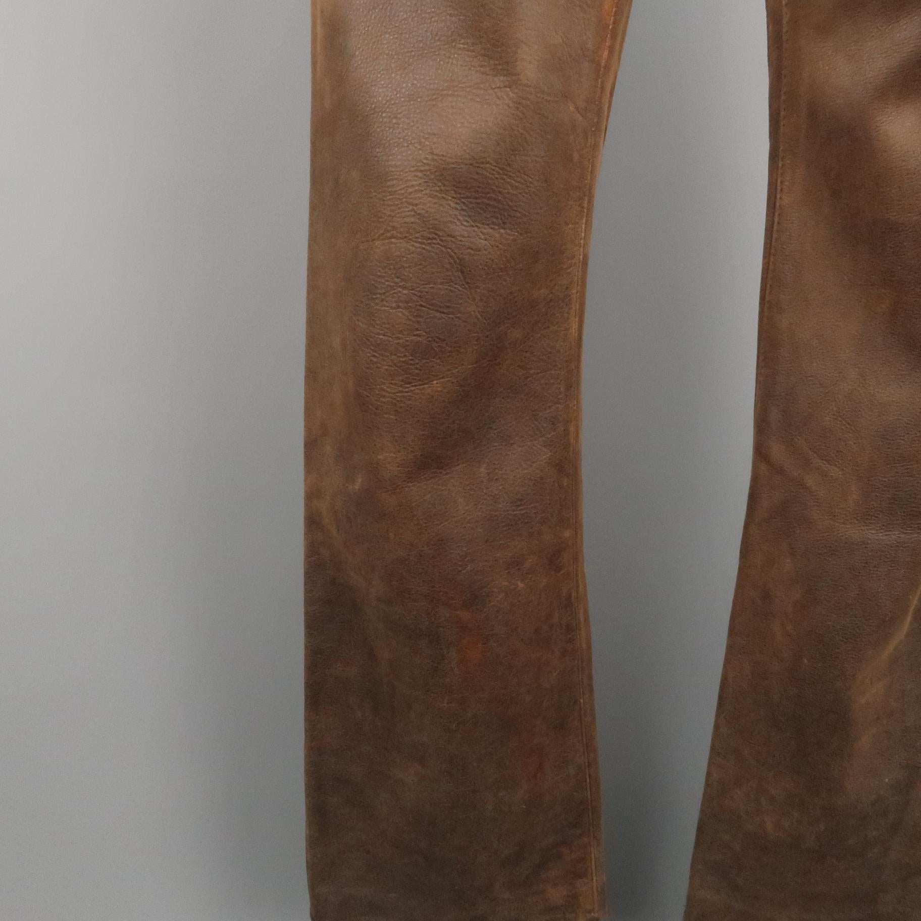 LEVI'S Size 30 Brown Distressed Leather 30 Snaps Casual Pants In Good Condition In San Francisco, CA