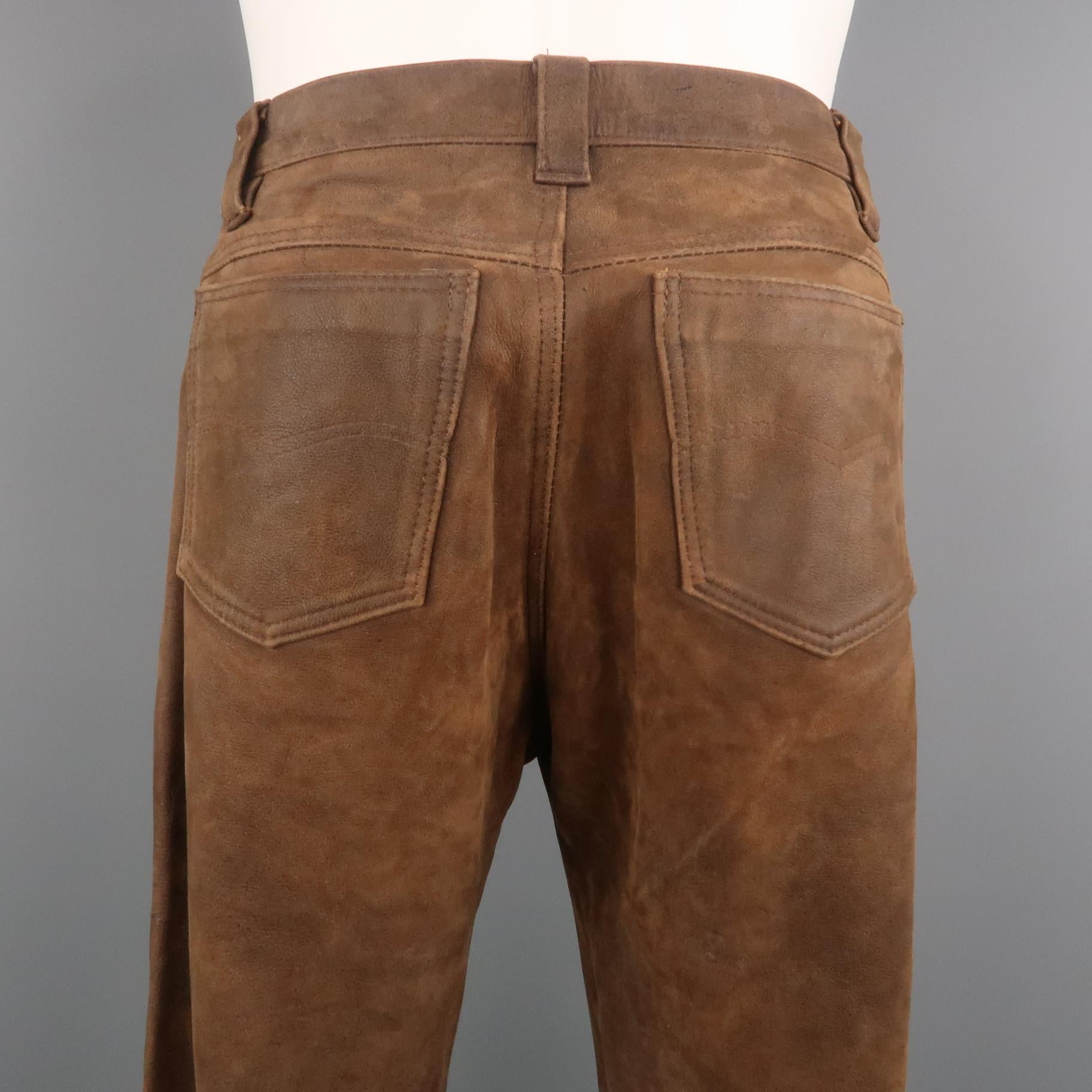 LEVI'S Size 30 Brown Distressed Leather 30 Snaps Casual Pants 2
