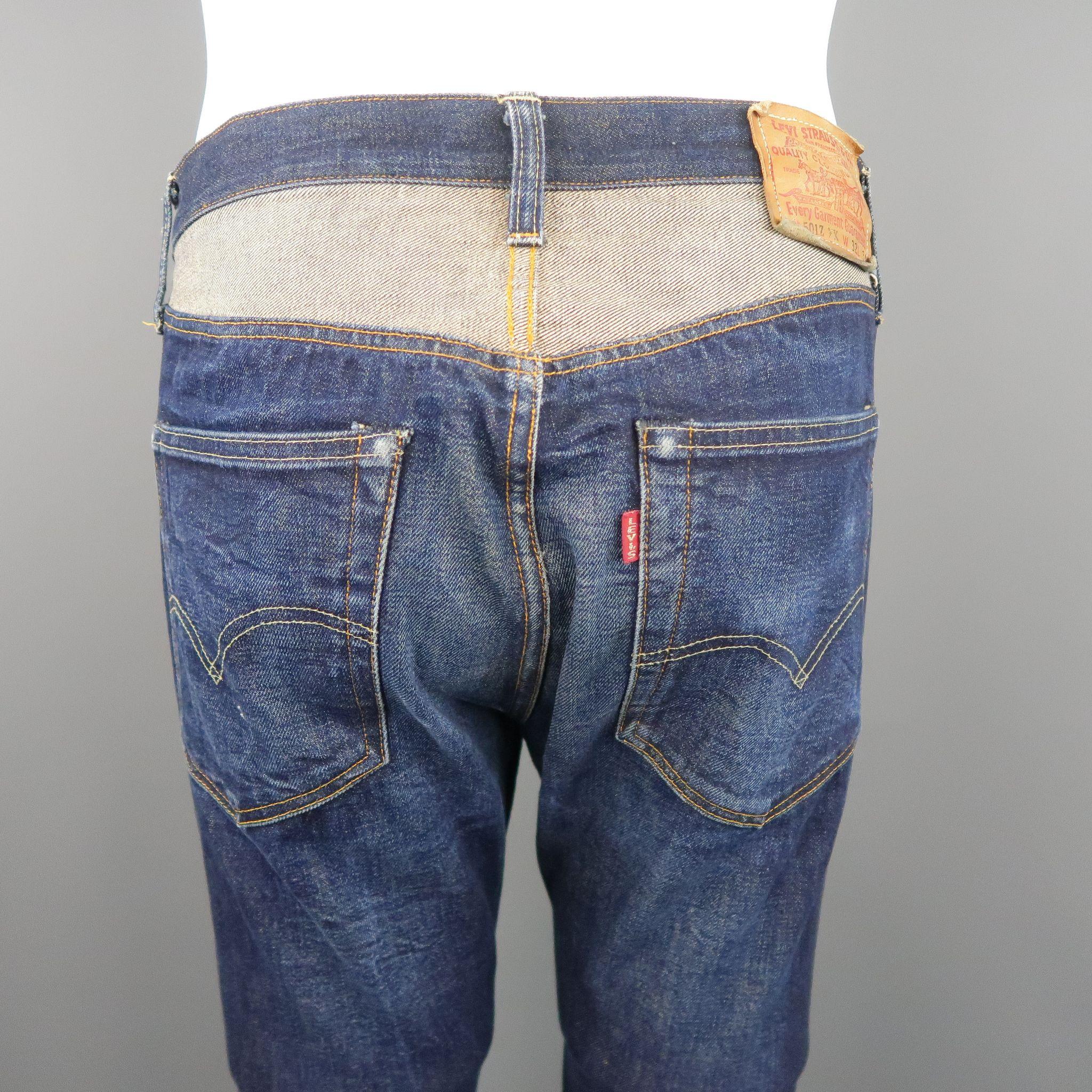 LEVI'S Size 32 Indigo Contrast Stitch Selvedge Denim Jeans In Excellent Condition In San Francisco, CA