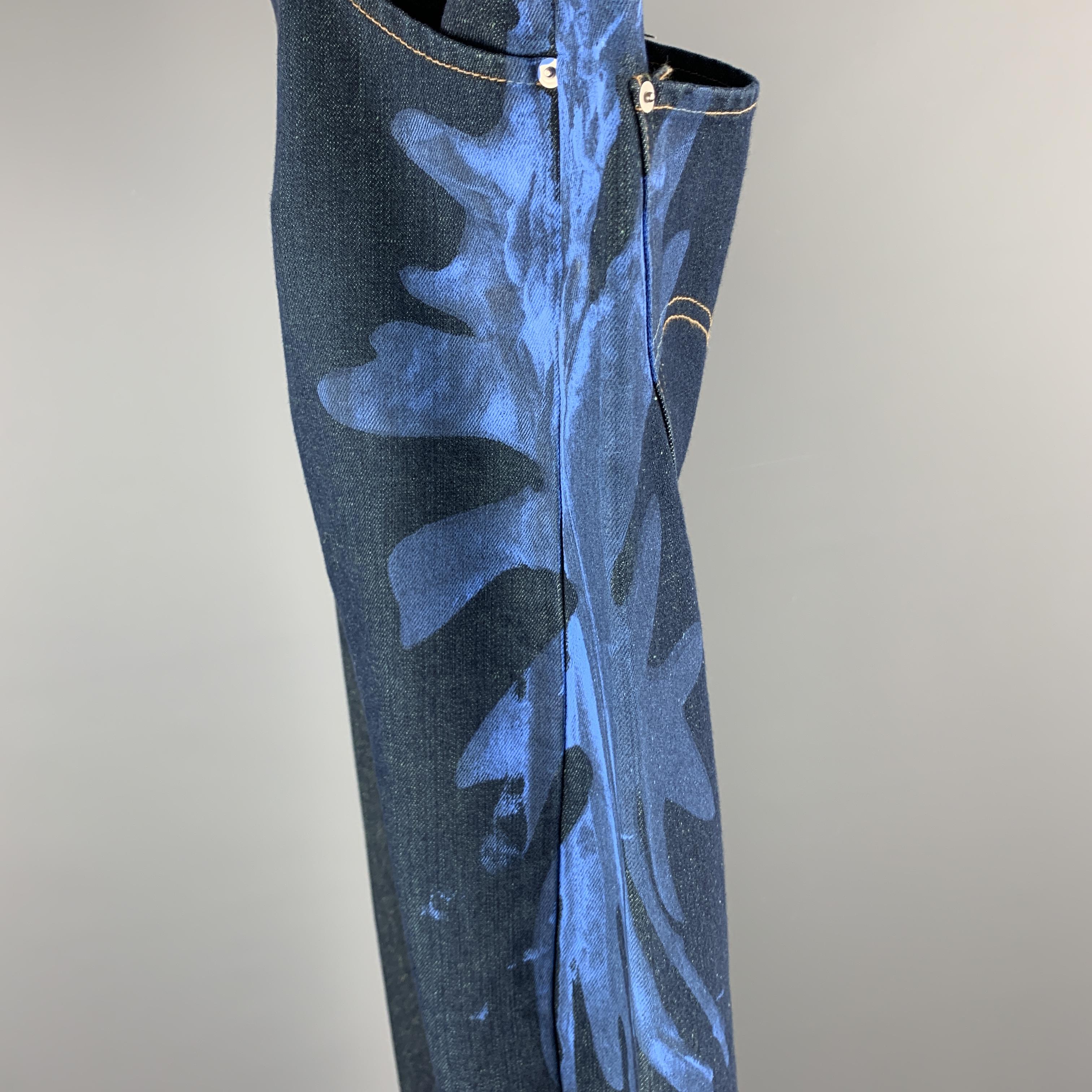 LEVI'S Size 32 Indigo Denim Side Seam Blue Paint Splatter Jeans In Excellent Condition In San Francisco, CA