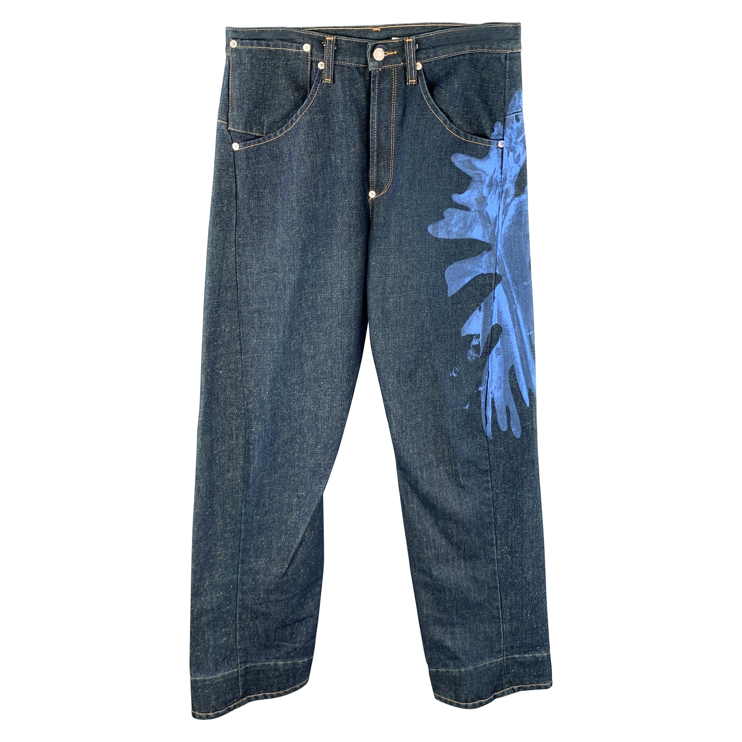 LEVI'S Size 32 Indigo Denim Side Seam Blue Paint Splatter Jeans