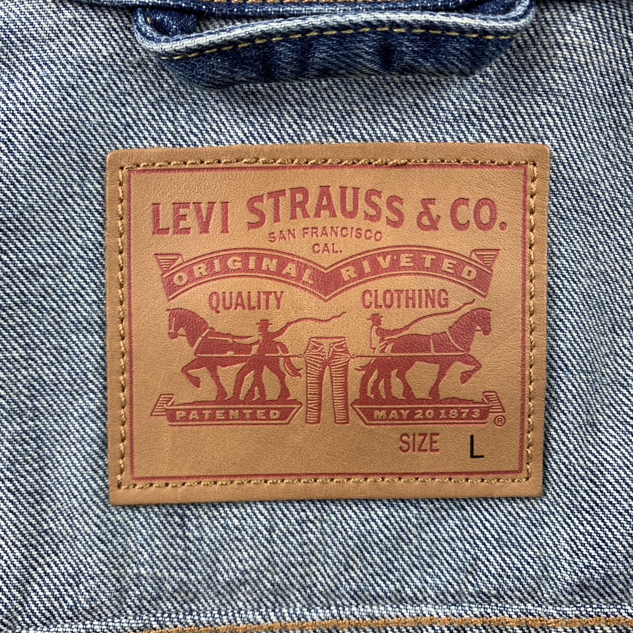 Gray LEVI'S Size L Indigo Contrast Stitch Denim Trucker Jacket