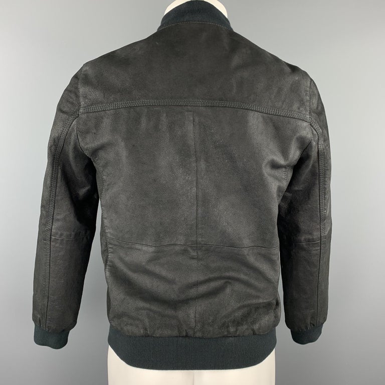 LEVI'S Size S Black Distressed Leather Zip Up Bomber Jacket For Sale at  1stDibs | levis suede zip bomber jacket