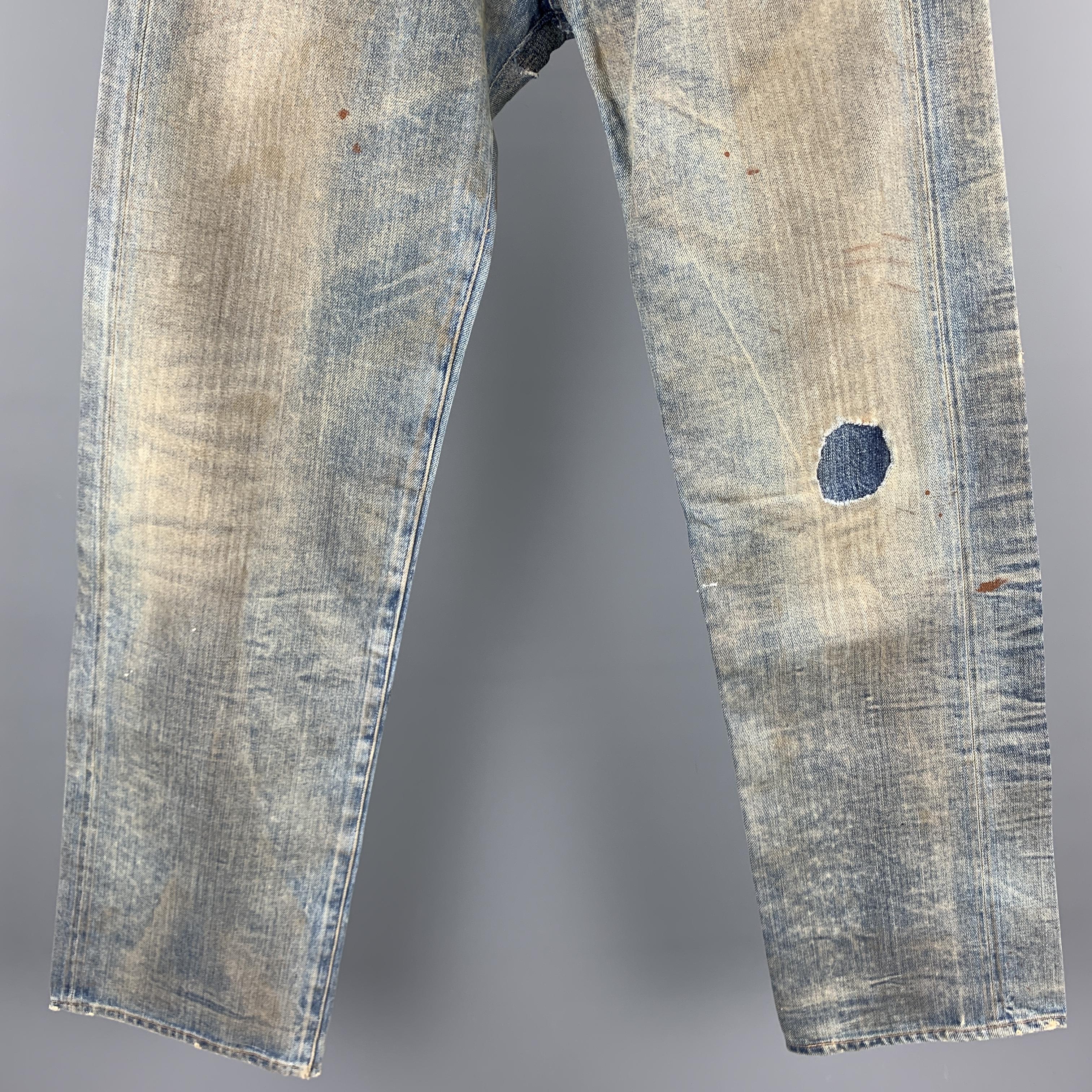 Gray LEVI'S Size XS Blue Distressed Washed Selvedge Denim Patchwork Jeans
