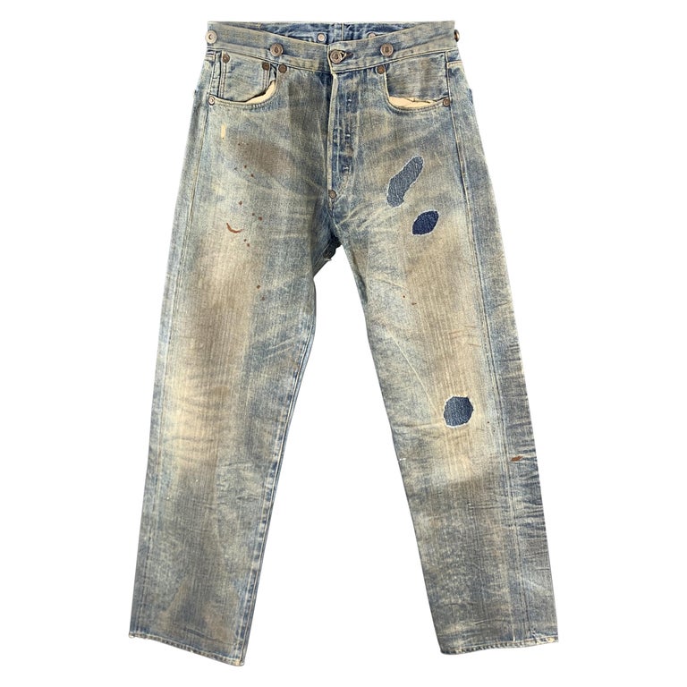 LEVI'S Size XS Blue Distressed Washed Selvedge Denim Patchwork Jeans ...