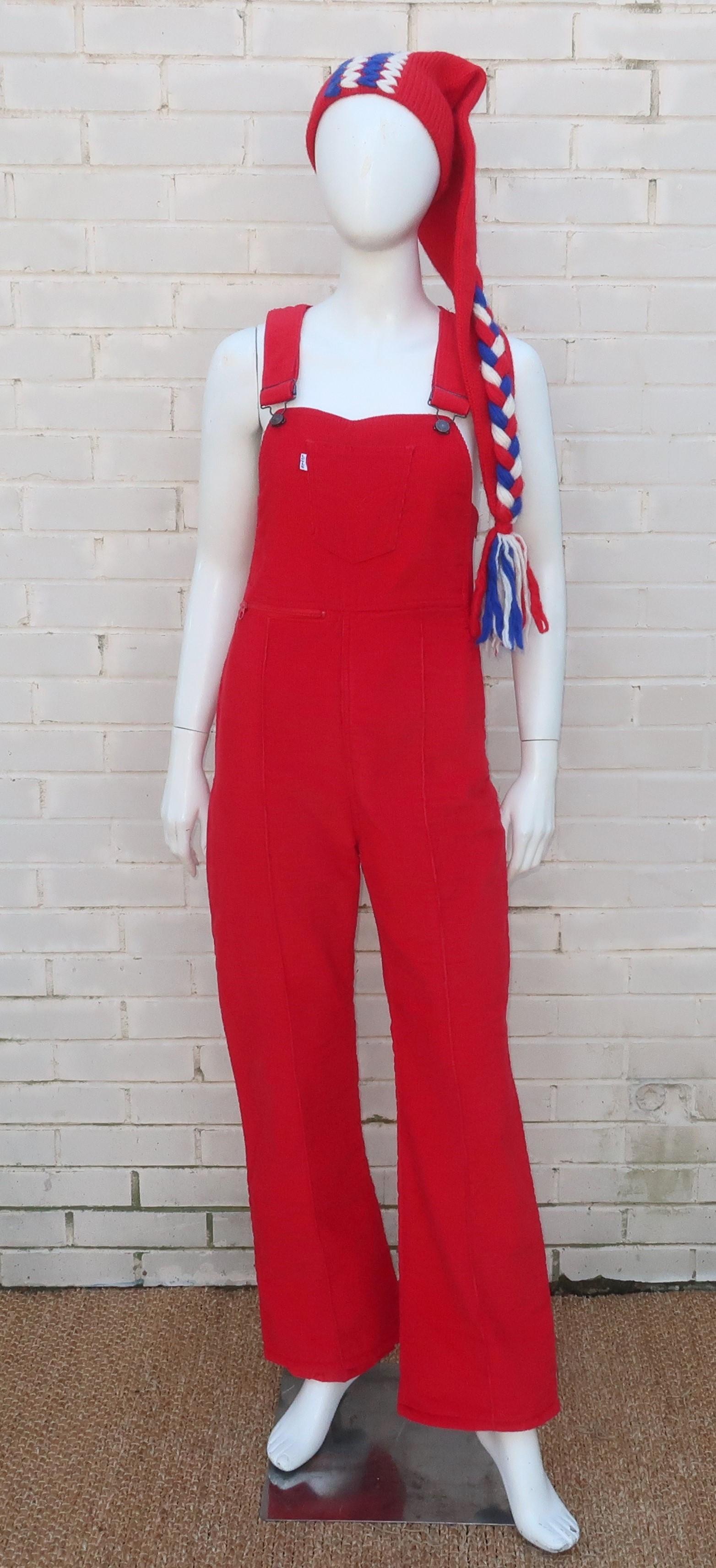 Levi’s Ski Wear Red Corduroy Bibs Overalls, 1970’s 10