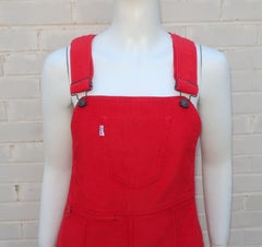 Levi's Ski Wear Rot Cord Lätzchen Overalls, 1970er Jahre