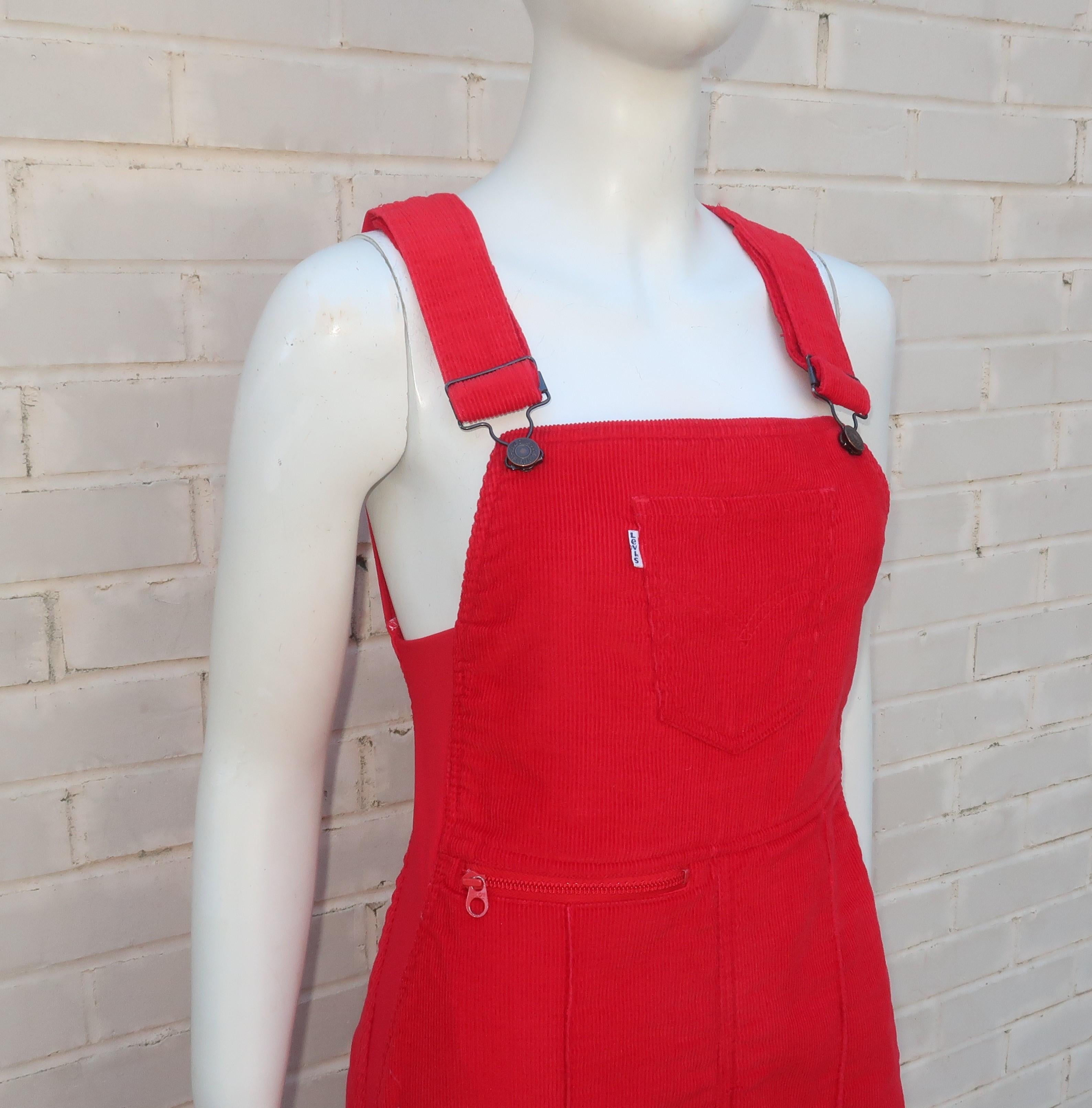 Levi’s Ski Wear Red Corduroy Bibs Overalls, 1970’s 2