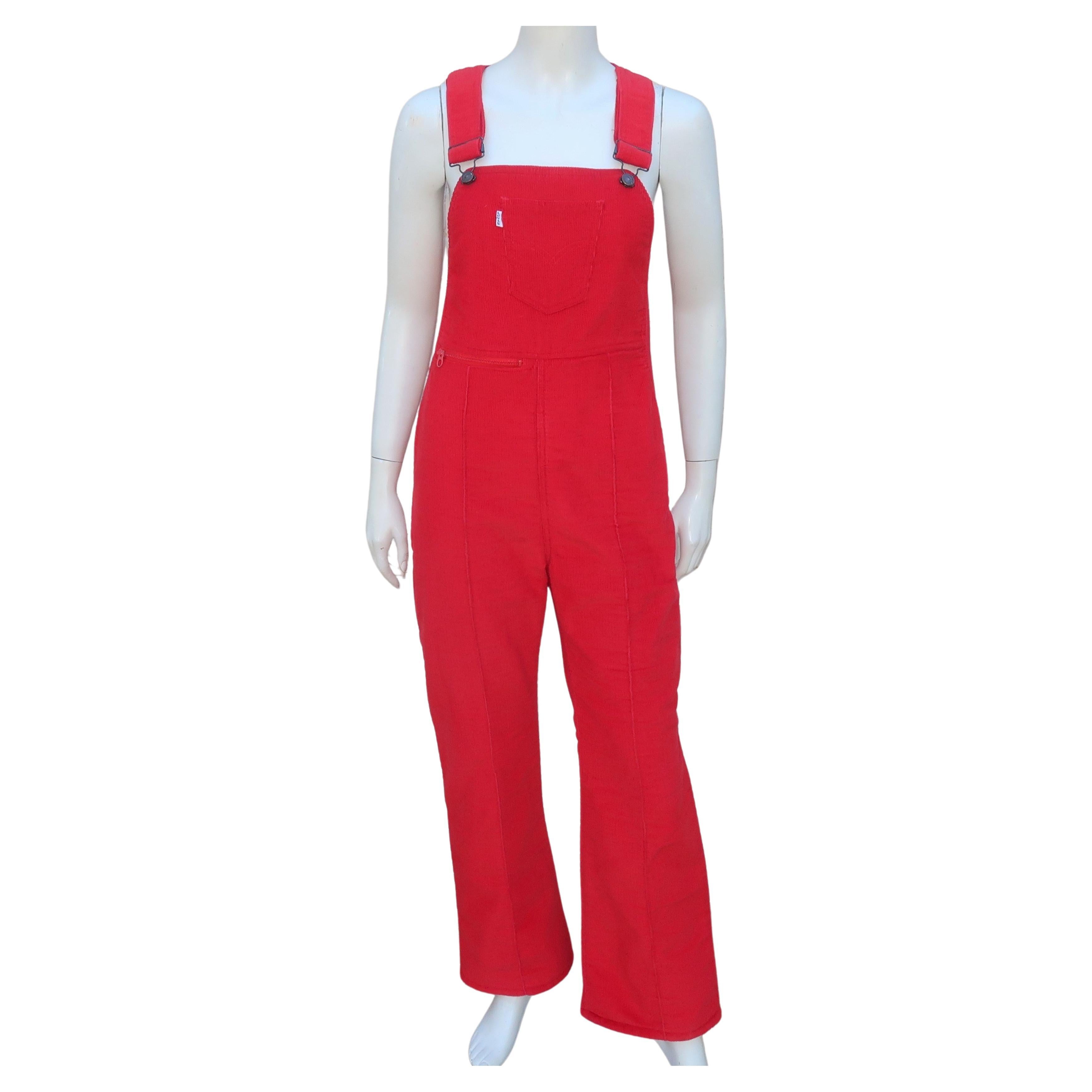 Levi's Ski Wear Red Corduroy Bibs Overalls, 1970's For Sale at 1stDibs