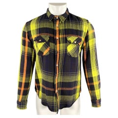 LEVI'S VINTAGE Size M Black Yellow & Orange Plaid Cotton Long Sleeve Shirt