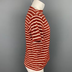 LEVI'S VINTAGE Size M Burgundy & White Stripe Cotton / Polyester T-Shirt