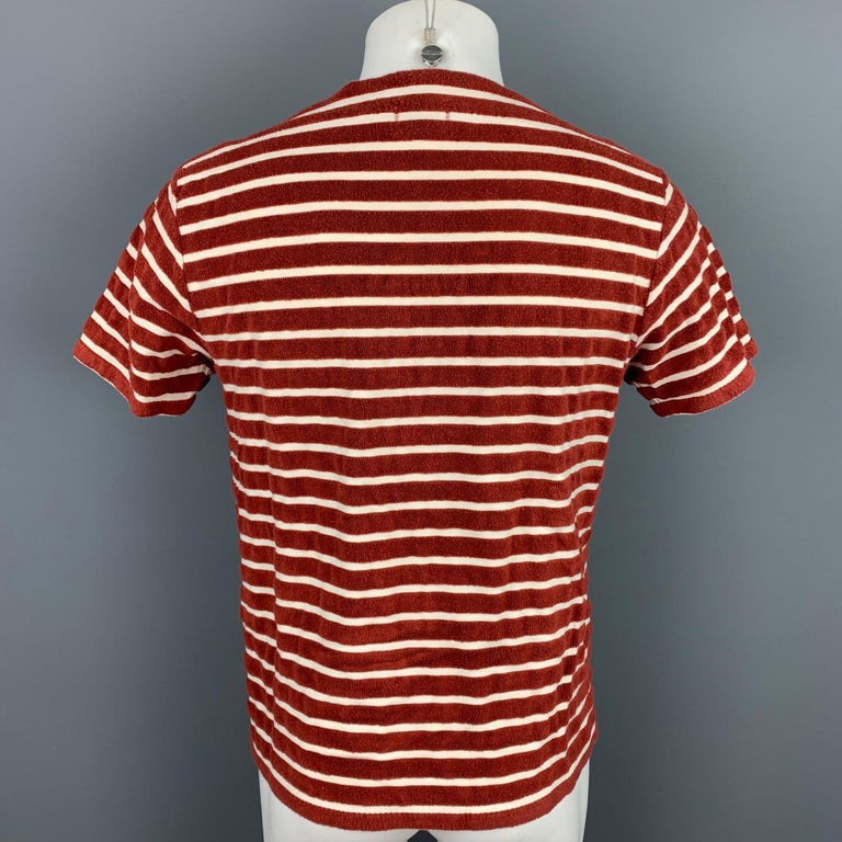 LEVI'S VINTAGE Size M Burgundy and White Stripe Cotton / Polyester T-Shirt  at 1stDibs