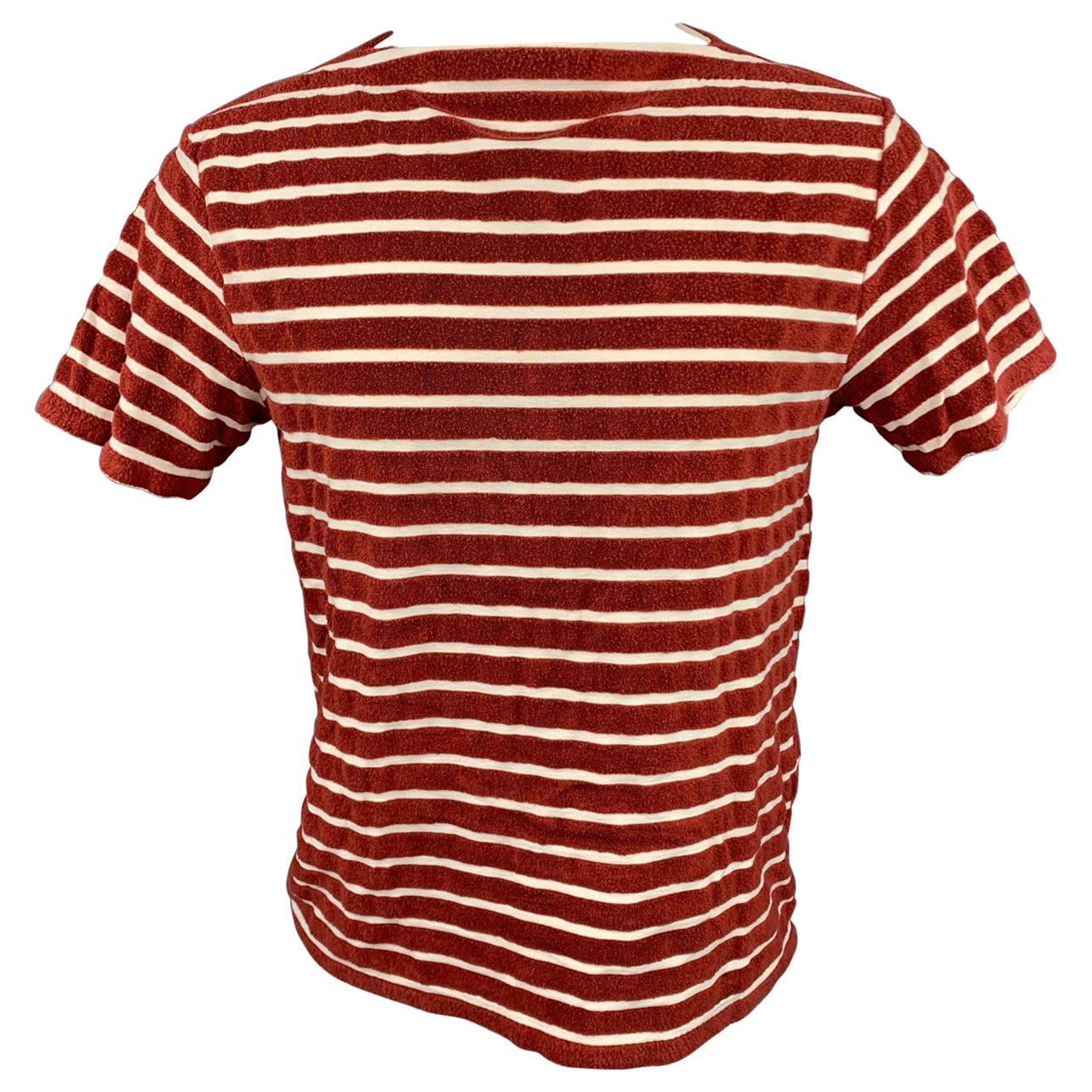 LEVI'S VINTAGE Size M Burgundy & White Stripe Cotton / Polyester T-Shirt