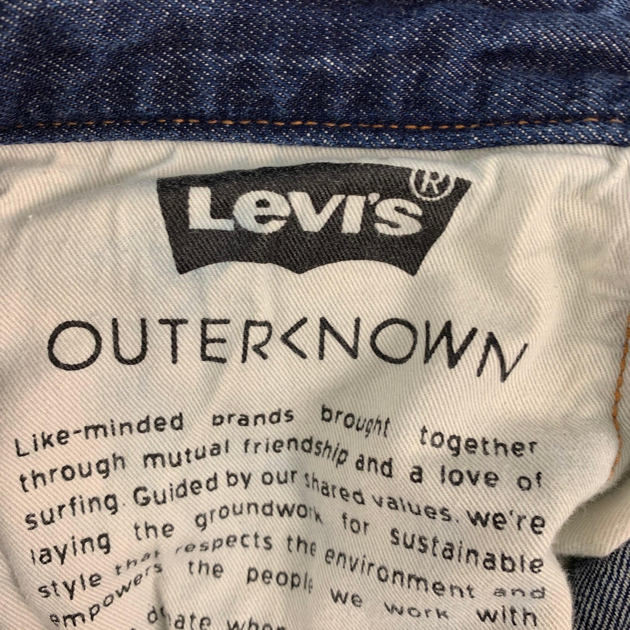 Men's LEVI'S x OUTERKNOWN Size 31 Indigo Contrast Stitch Cotton Lyocell Slim Jeans For Sale