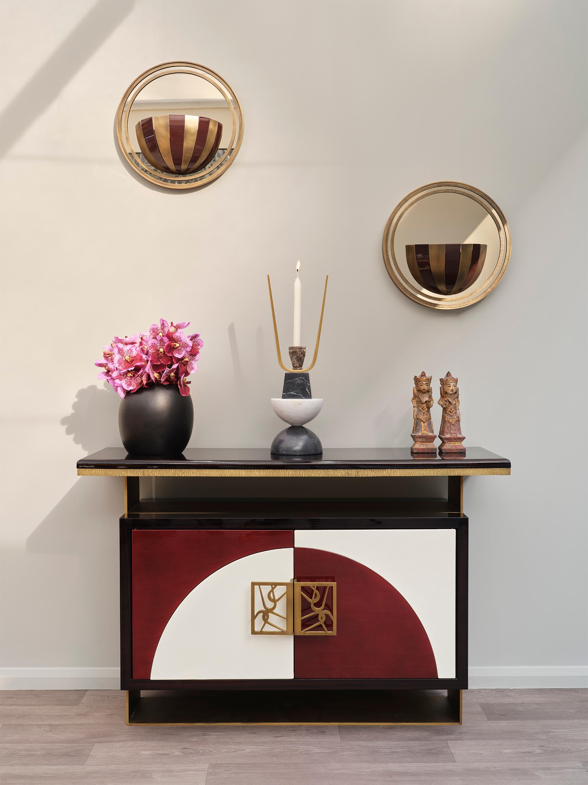 Contemporary 21st Century Modern Handcrafted Cabinet, in Lacquer and Brass by BelBar Studio For Sale