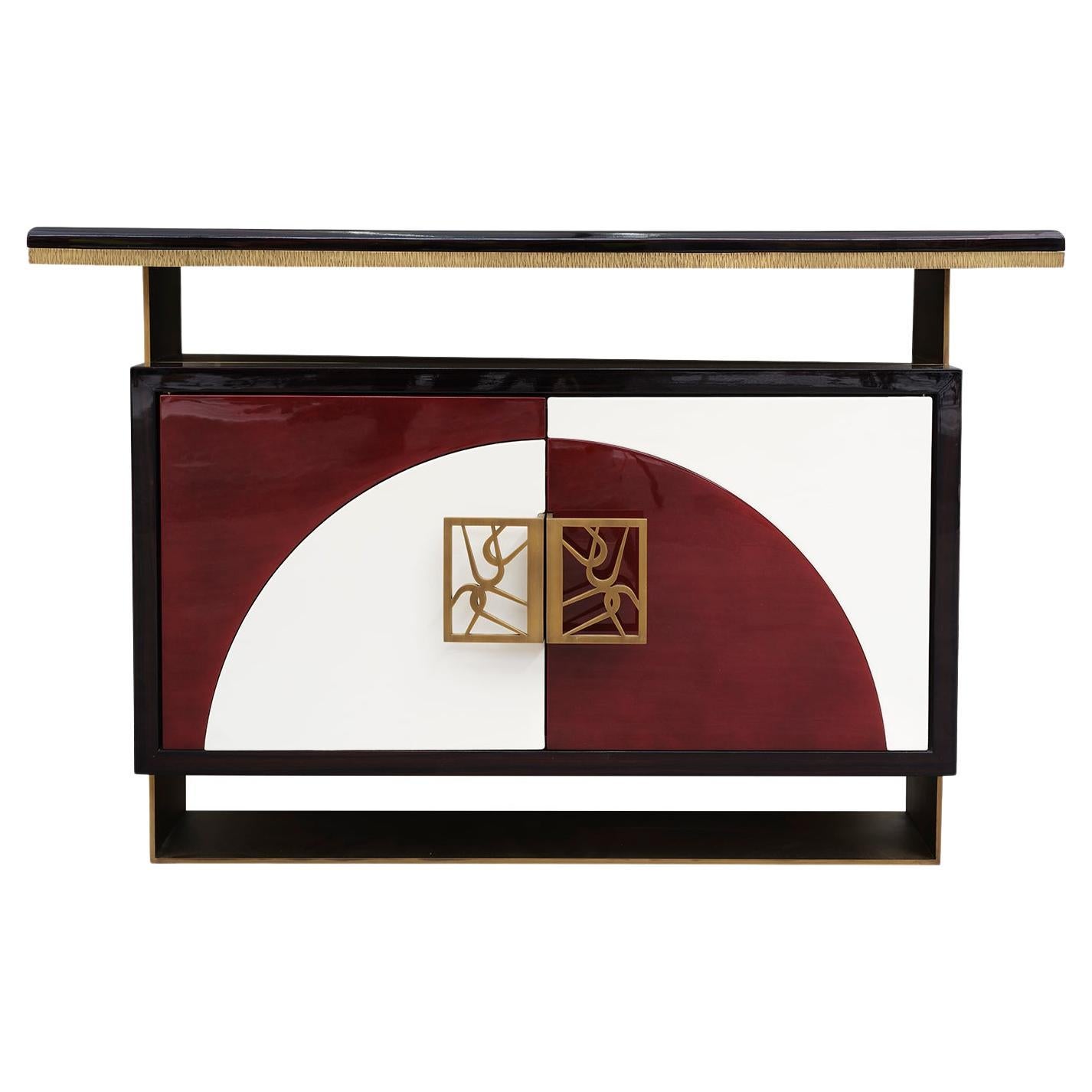 21st Century Modern Handcrafted Cabinet, in Lacquer and Brass by BelBar Studio For Sale