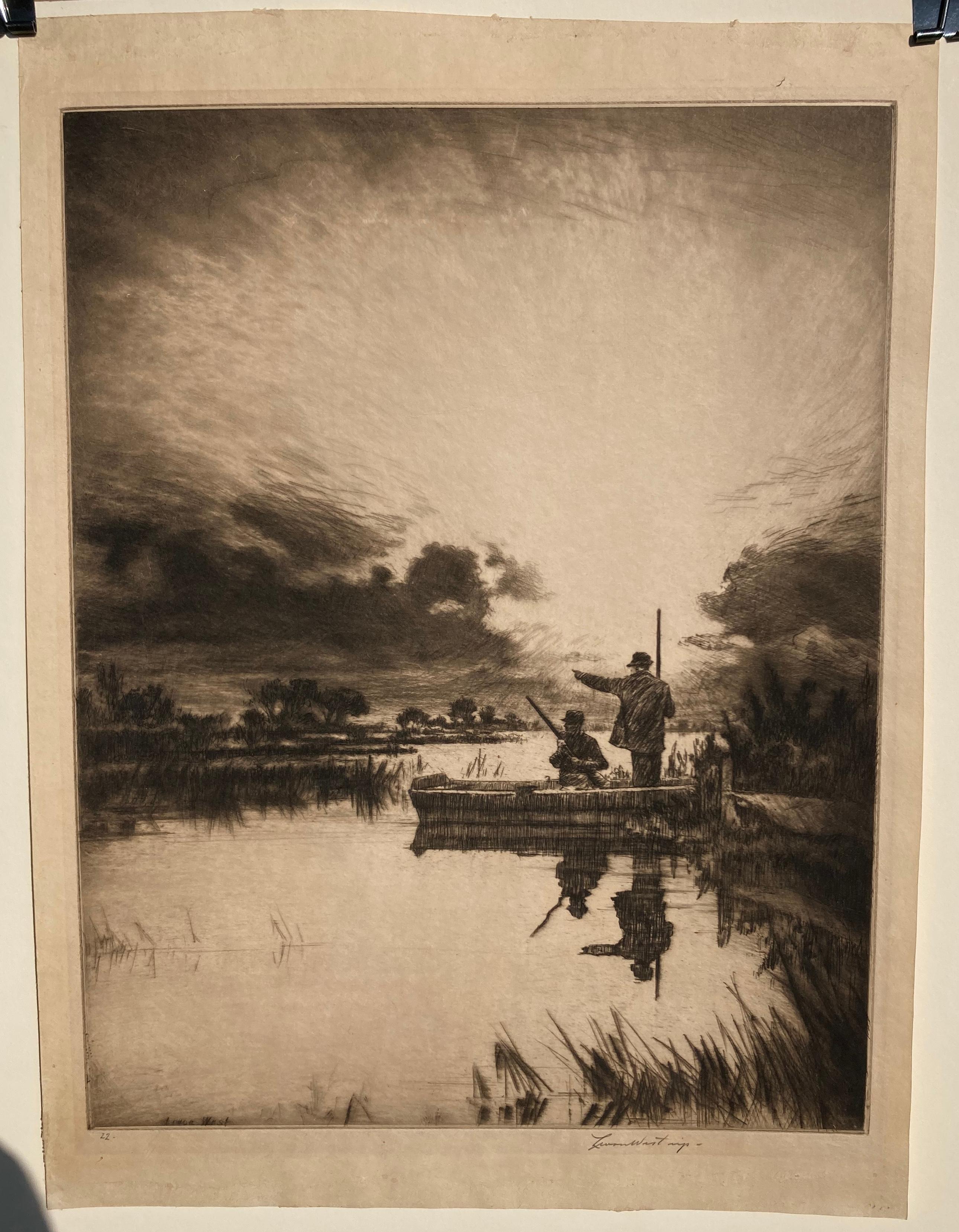 (JÄGER MIT REFLEXIONEN) -  REICHER EINDRUCK (Braun), Landscape Print, von Levon West