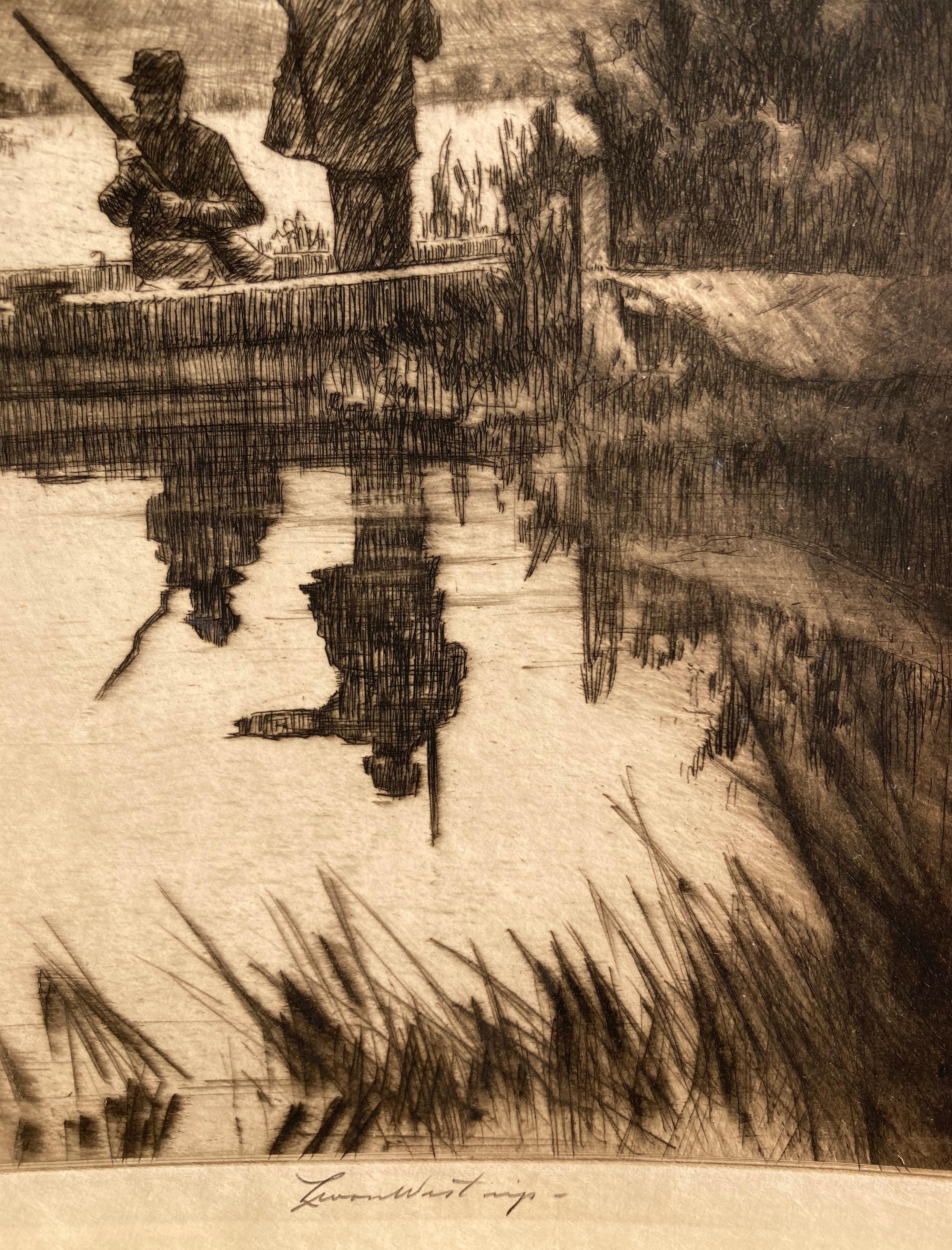 (HUNTERS WITH REFLECTIONS) -  RICH IMPRESSION - Brown Landscape Print by Levon West