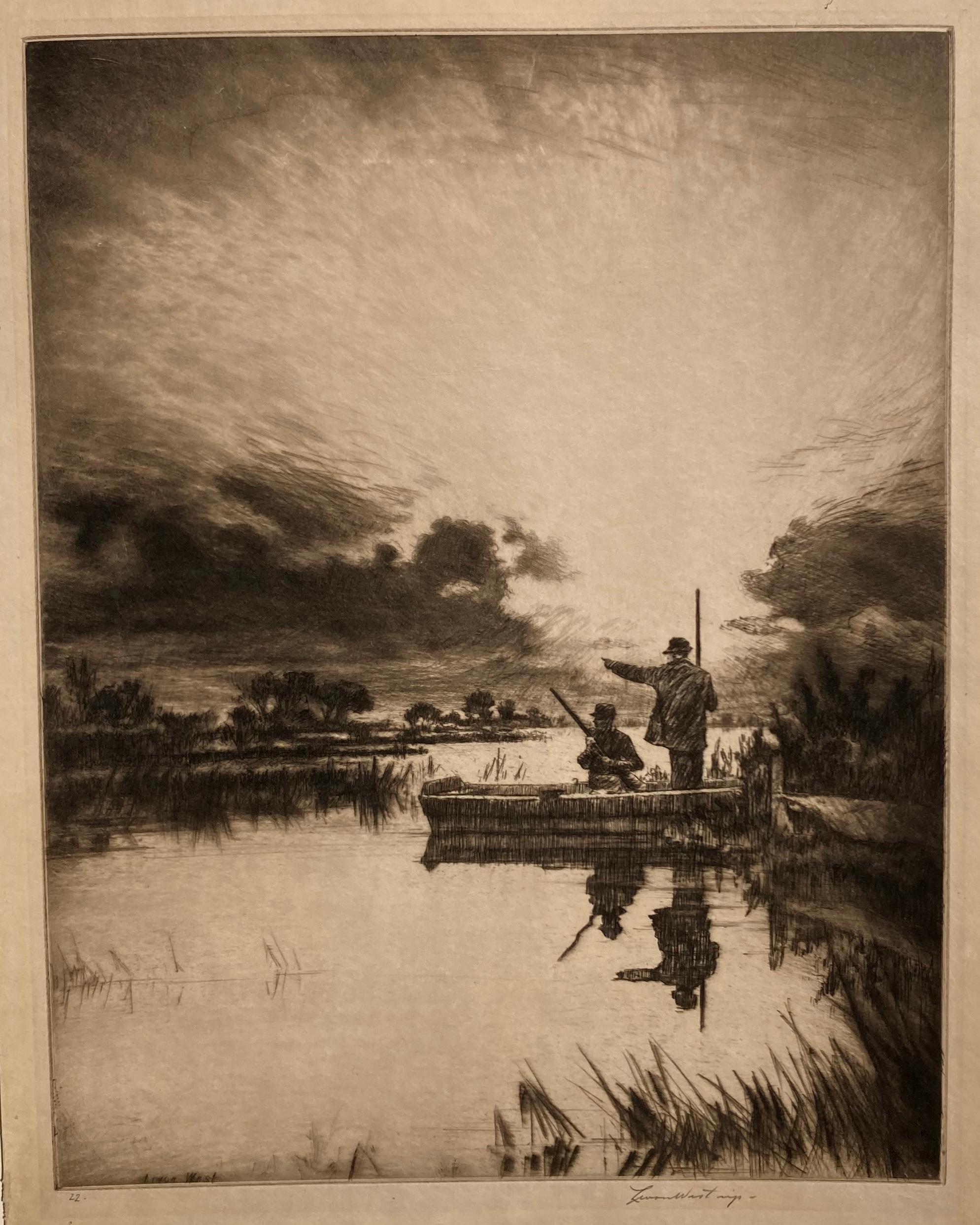 Levon West Landscape Print - (HUNTERS WITH REFLECTIONS) -  RICH IMPRESSION