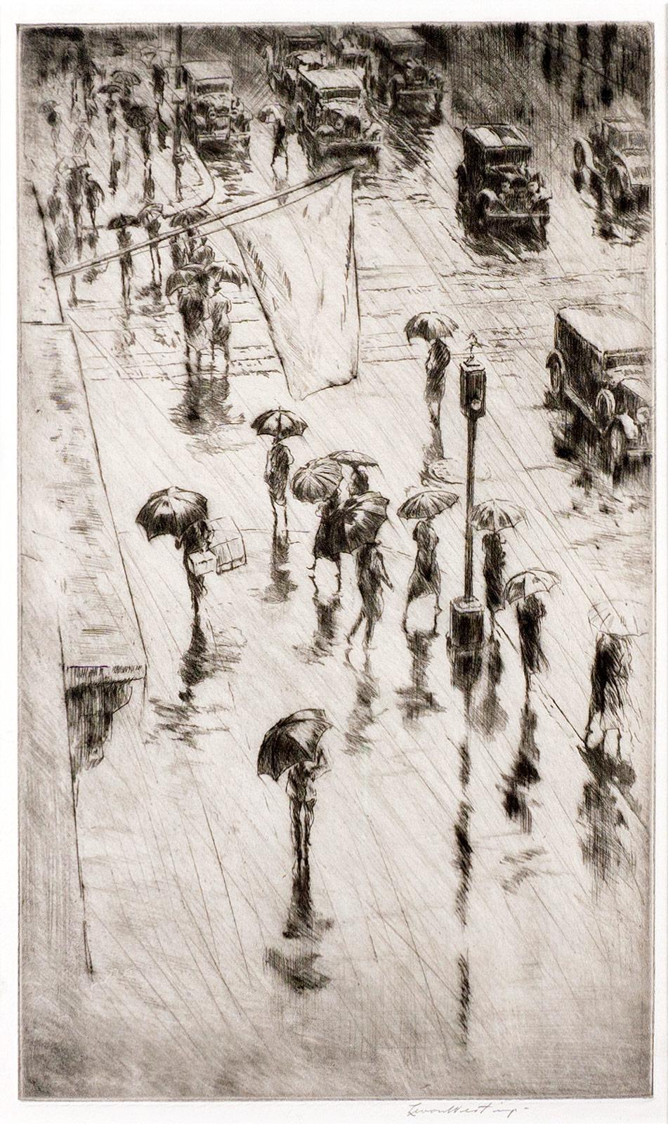 Rainy Day / Fifth Avenue in New York - Print by Levon West
