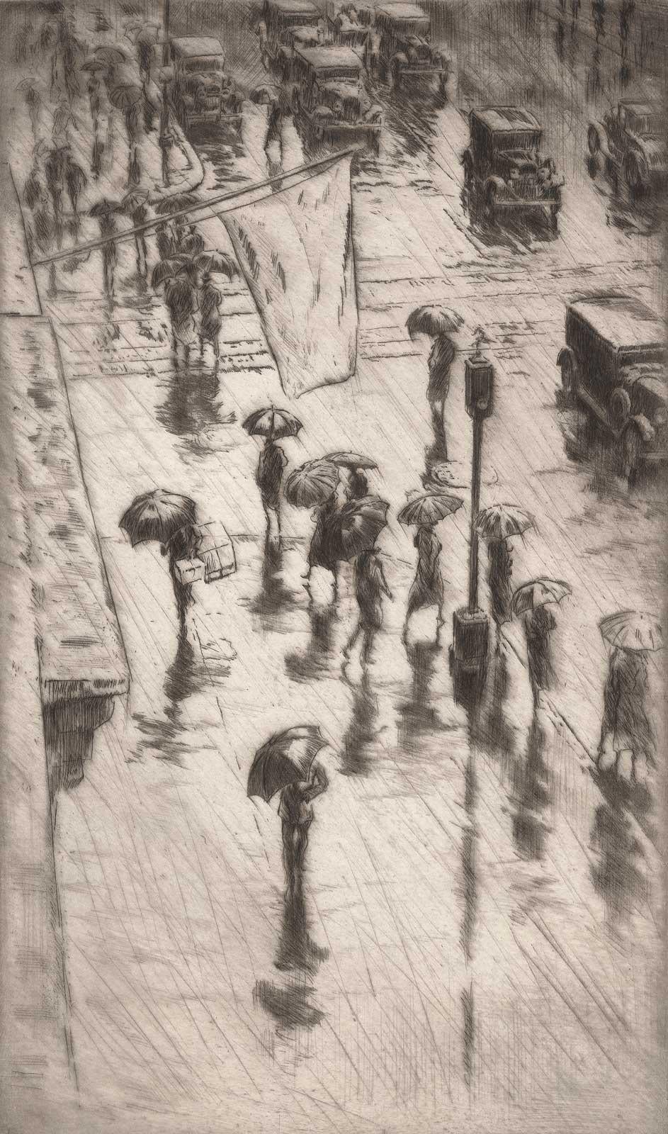 Levon West Landscape Print - Rainy Day / Fifth Avenue in New York