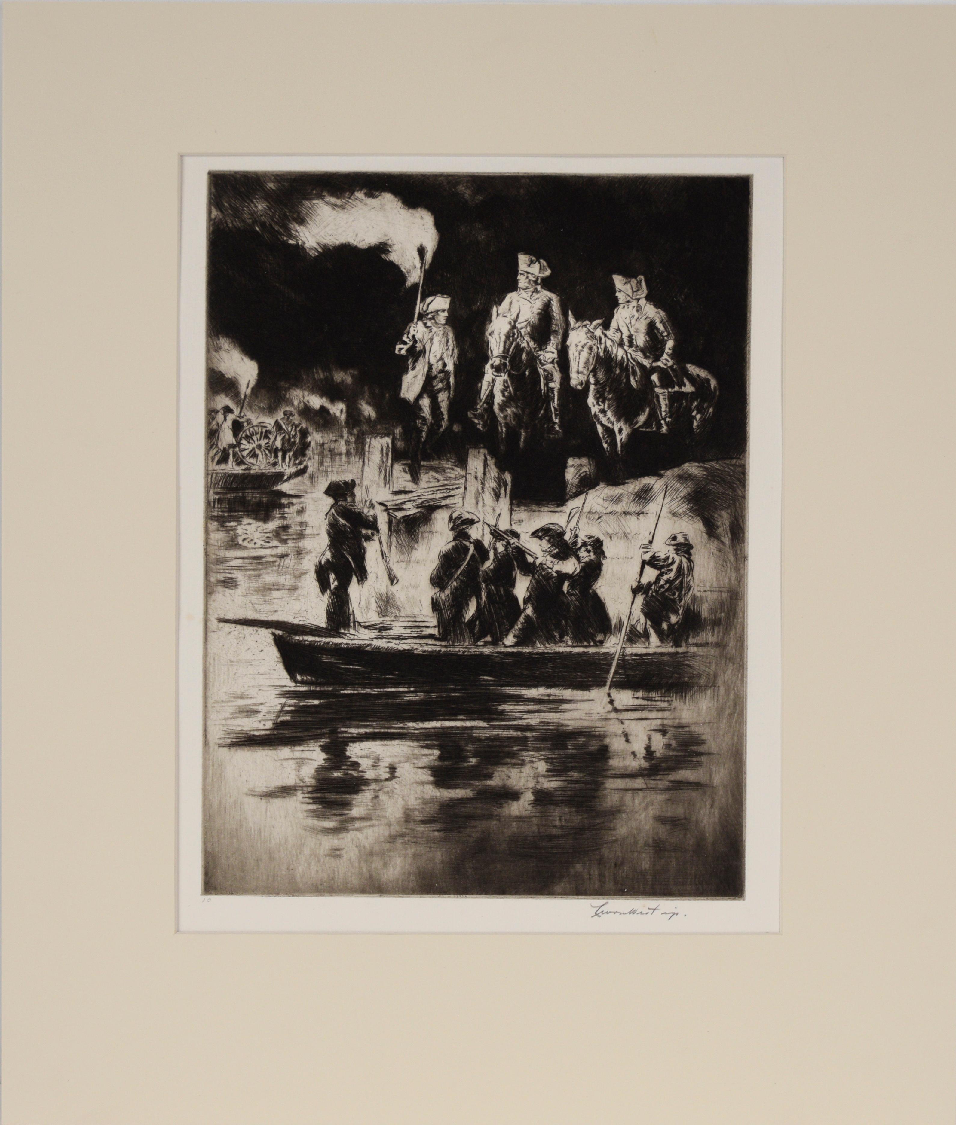 Figurative Print de Levon West - "La retirada de Long Island" - 1932 Aguafuerte sobre papel