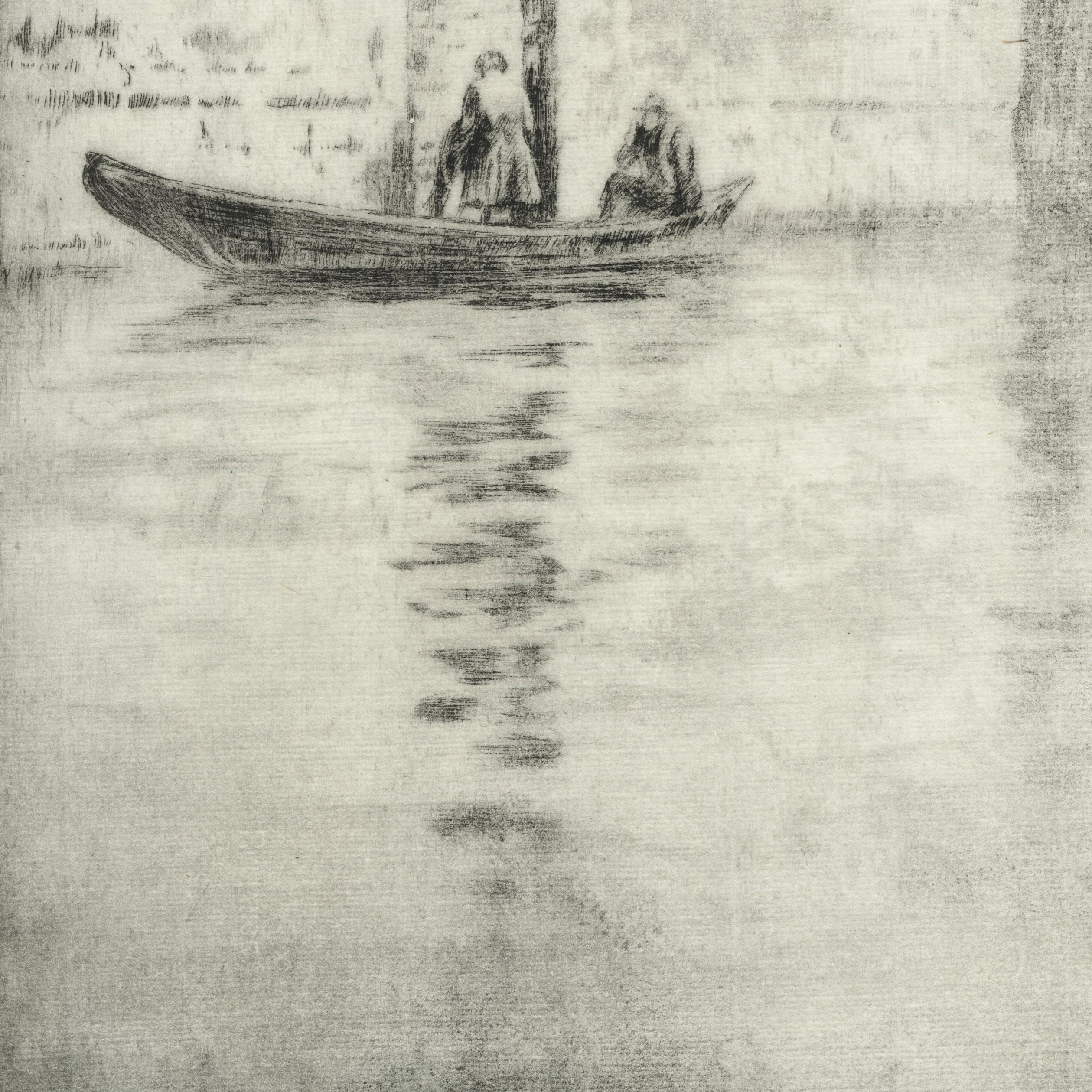 Sin título (Canal de Venecia, hombre saliendo de la góndola) - Landscape Print Gris de Levon West