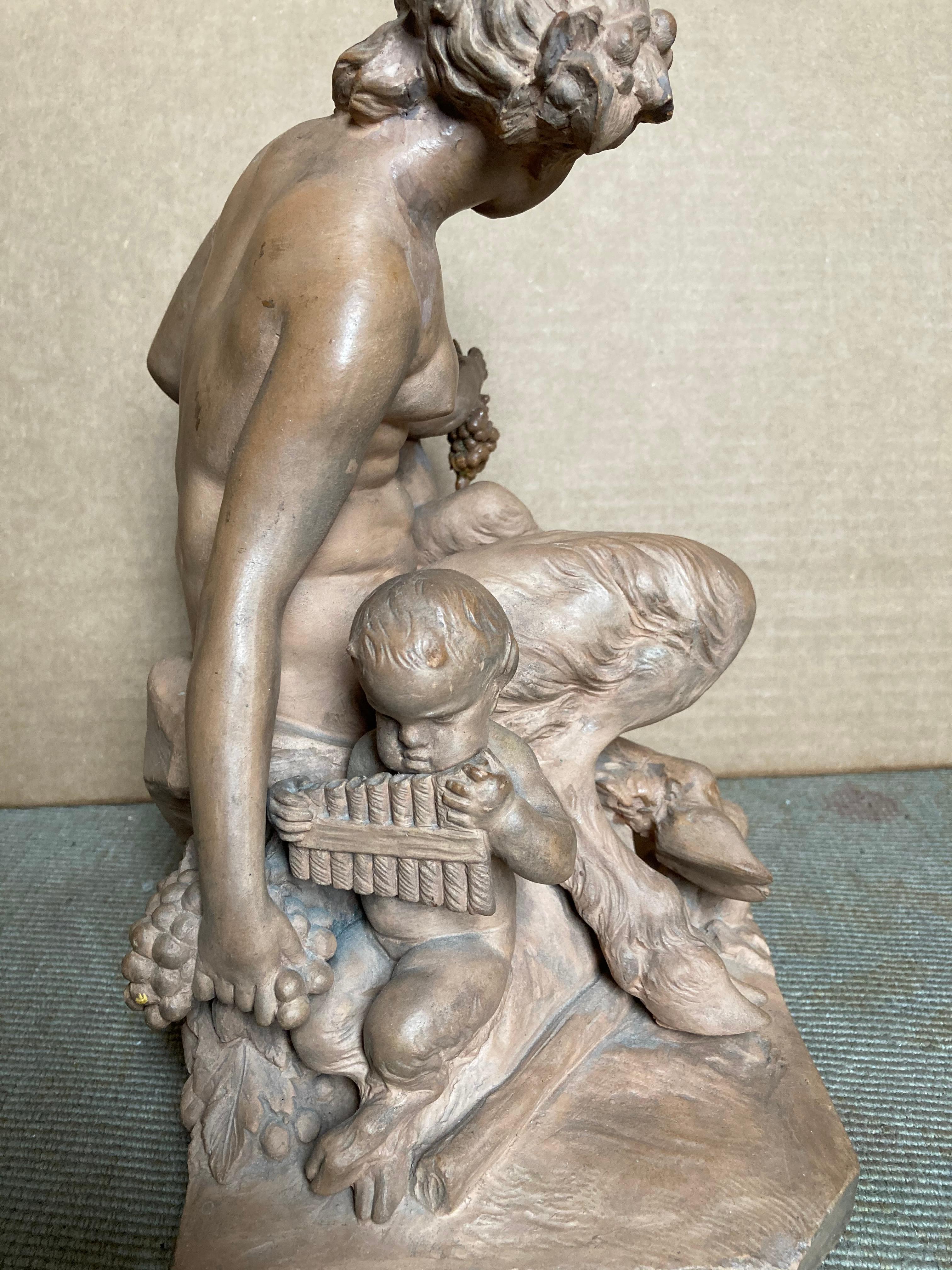 Satyress and her Children - Brown Figurative Sculpture by Levy