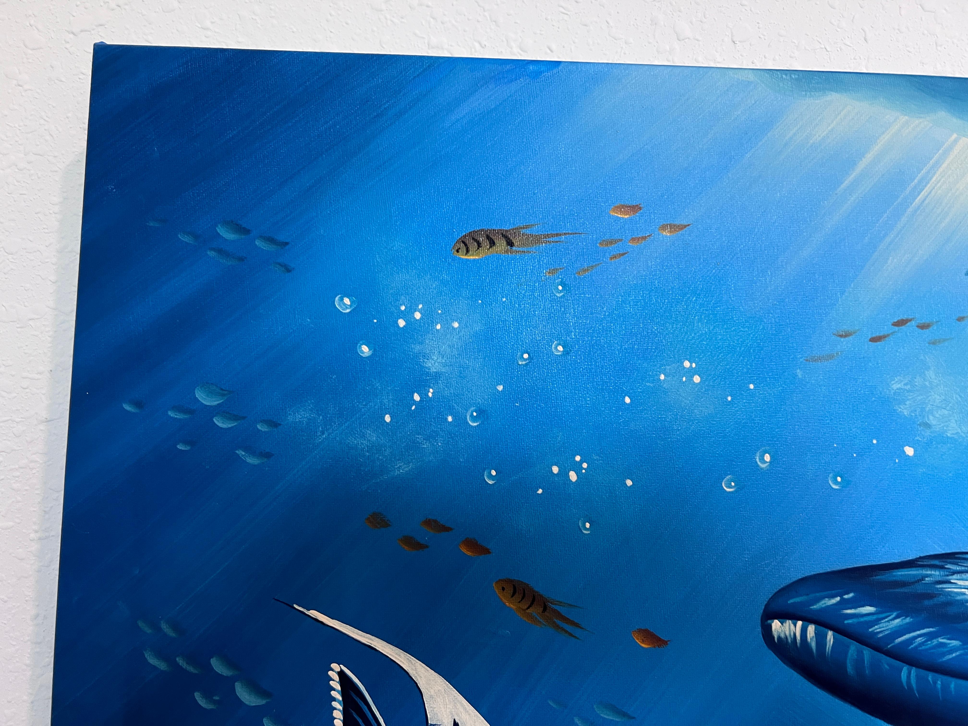 Scène sous-marine vibrante - Acrylique sur toile signée 