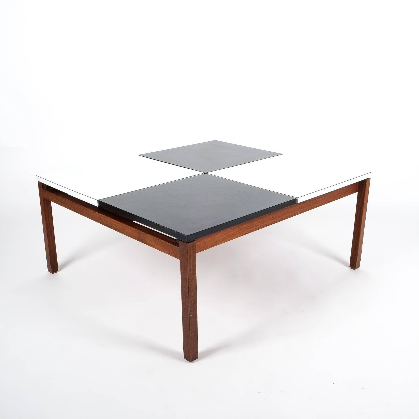 Mid-Century Modern Lewis Butler Black and White Coffee Table Walnut Wood Base, Knoll, 1960 For Sale