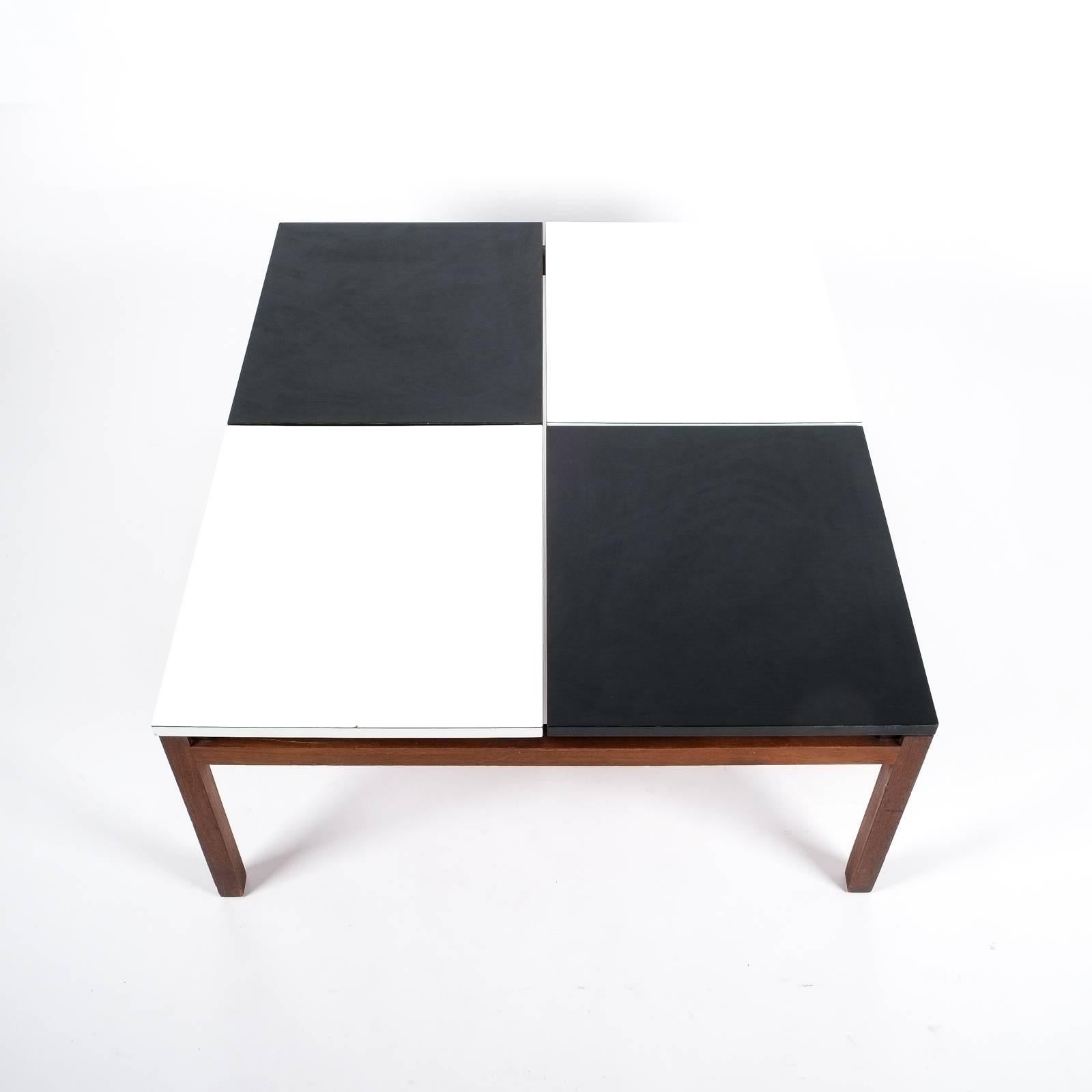 American Lewis Butler Black and White Coffee Table Walnut Wood Base, Knoll, 1960 For Sale