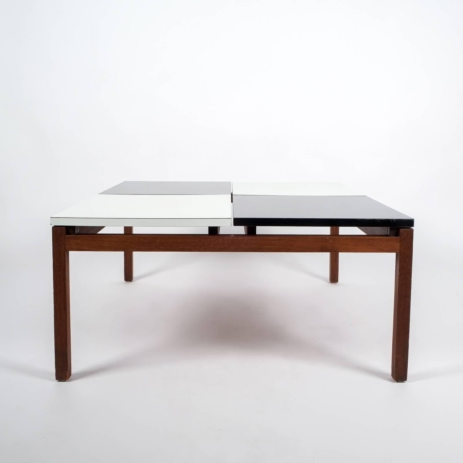 Mid-20th Century Lewis Butler Black and White Coffee Table Walnut Wood Base, Knoll, 1960 For Sale